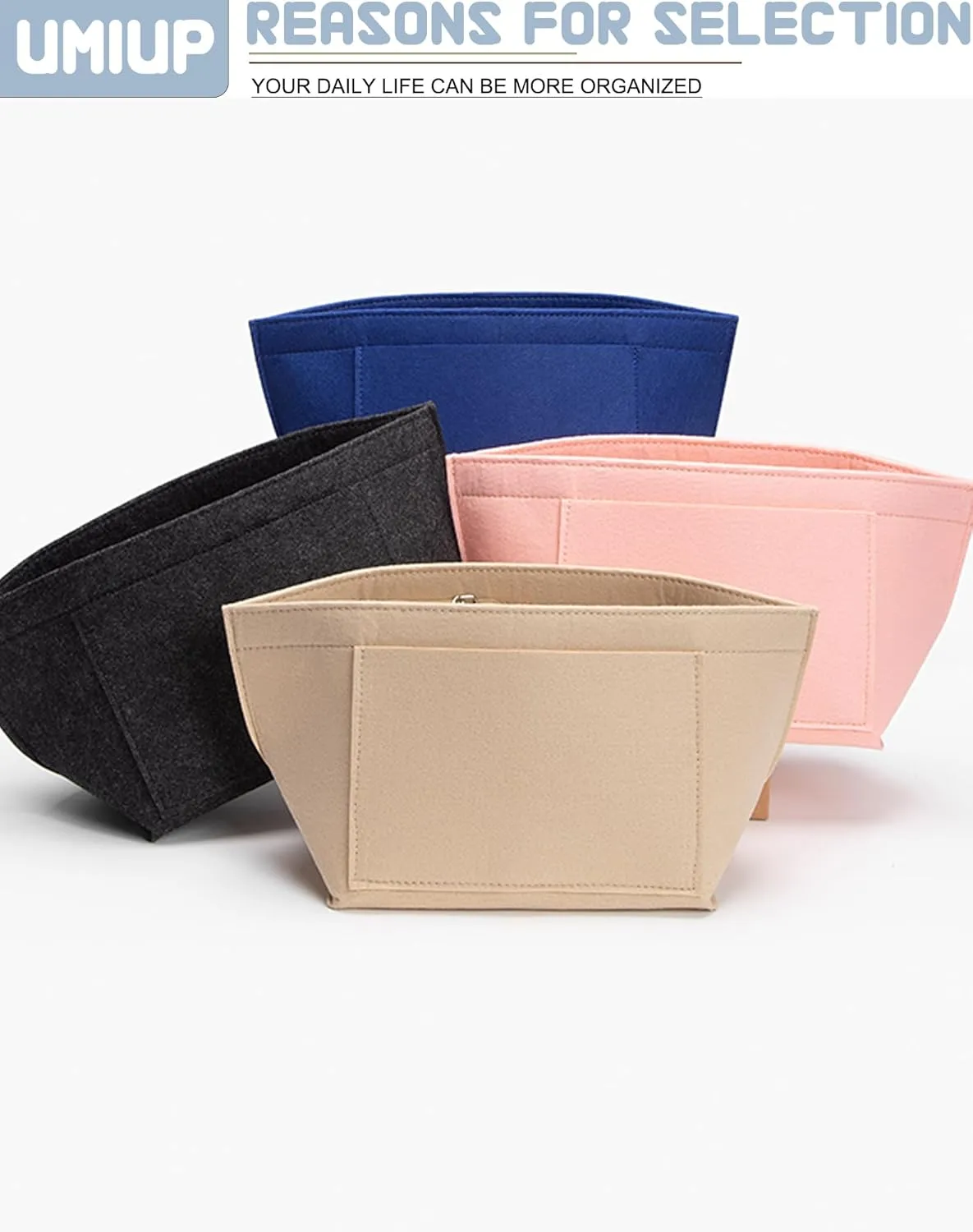 Purse Organizer Insert for Longchamp Le Pliage M Handbag Insert, Felt Handbag Organizer Insert Large Tote with Cup Holder, Bag Organizer with Zipper,8 Compartments(Dark Grey,M10.23*7.87*5.12in)