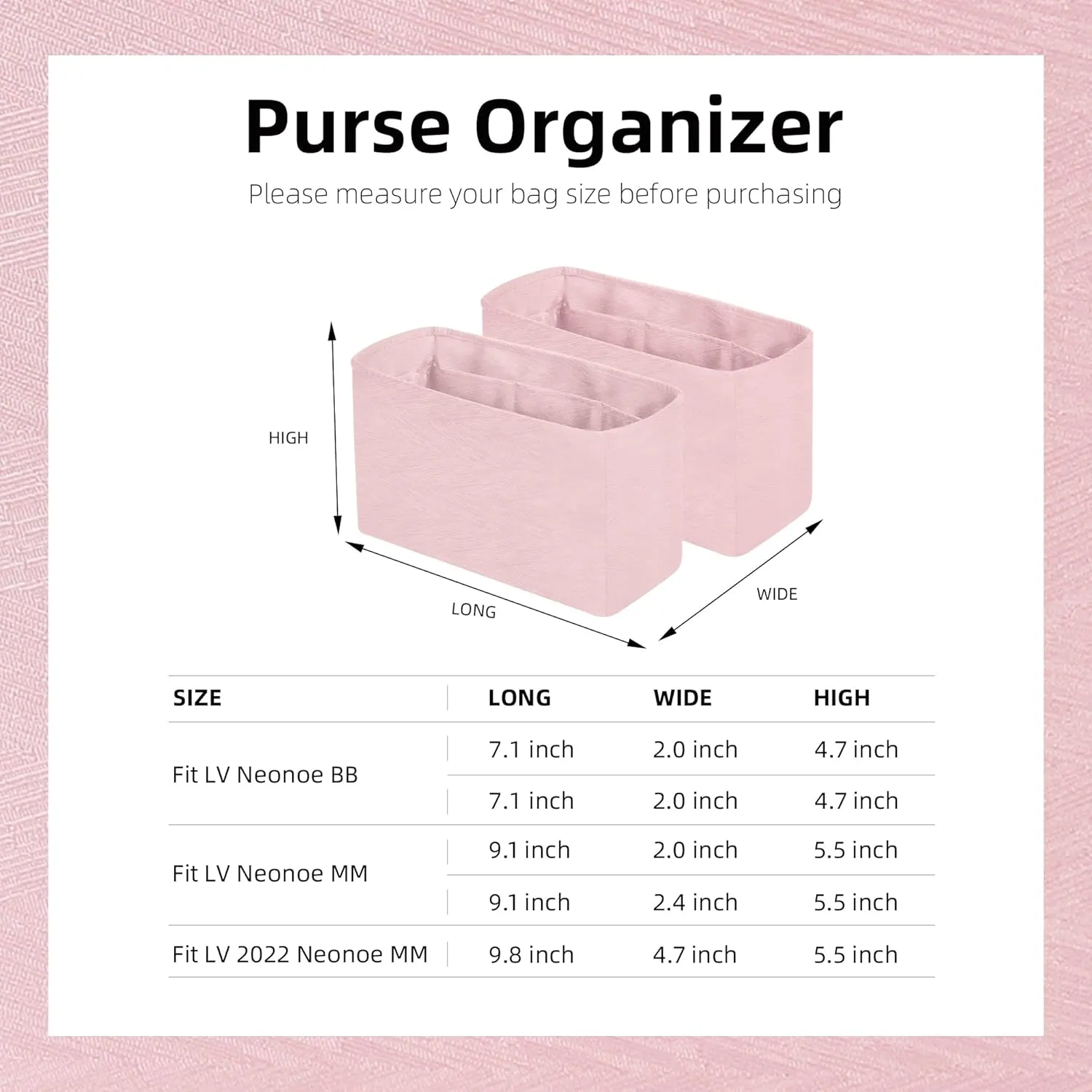 Purse Organizer Insert For LV Neonoe BB/MM/New Neonoe Bags, Lightweight Bag Shaper Liner, Soft Women Luxury Handbag Tote Inner Bag(Neonoe BB,Pink)