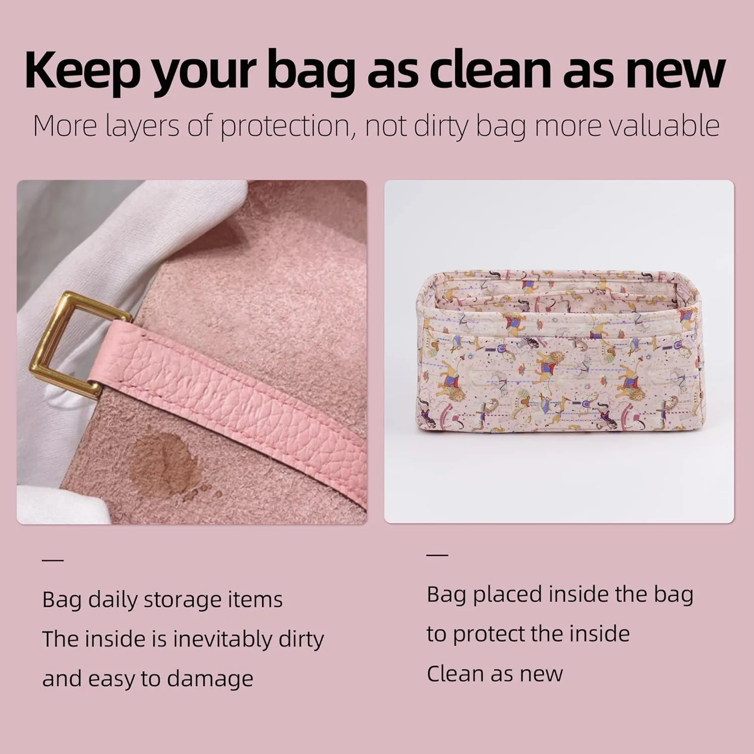 Purse Organizer Insert, unique pattern Bag organizer, bag in bag for luxury bags, fit Kelly mini/25/28/32/35 bags (KL28, Circus(Pink))