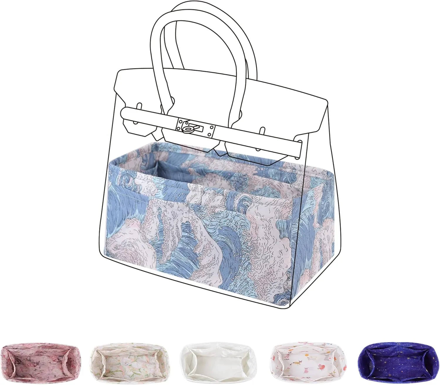Purse Organizer Insert, unique pattern Bag Organizer Liner, Handbag Organiser Insert, Bag Tote Shaper fit Birkin 20/25/30/35/40 bags(BK25,Sea and waves)