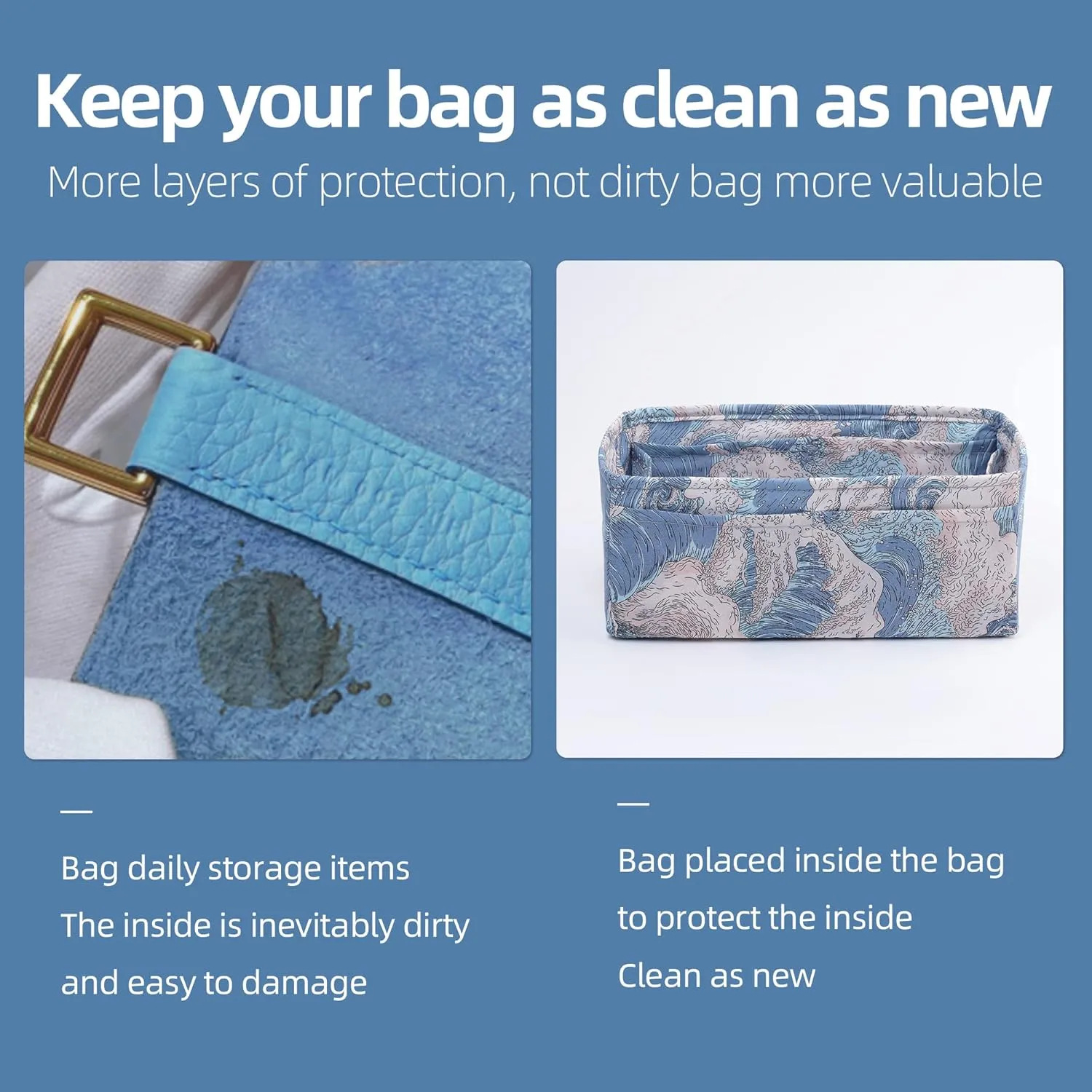 Purse Organizer Insert, unique pattern Bag Organizer Liner, Handbag Organiser Insert, Bag Tote Shaper fit Birkin 20/25/30/35/40 bags(BK25,Sea and waves)