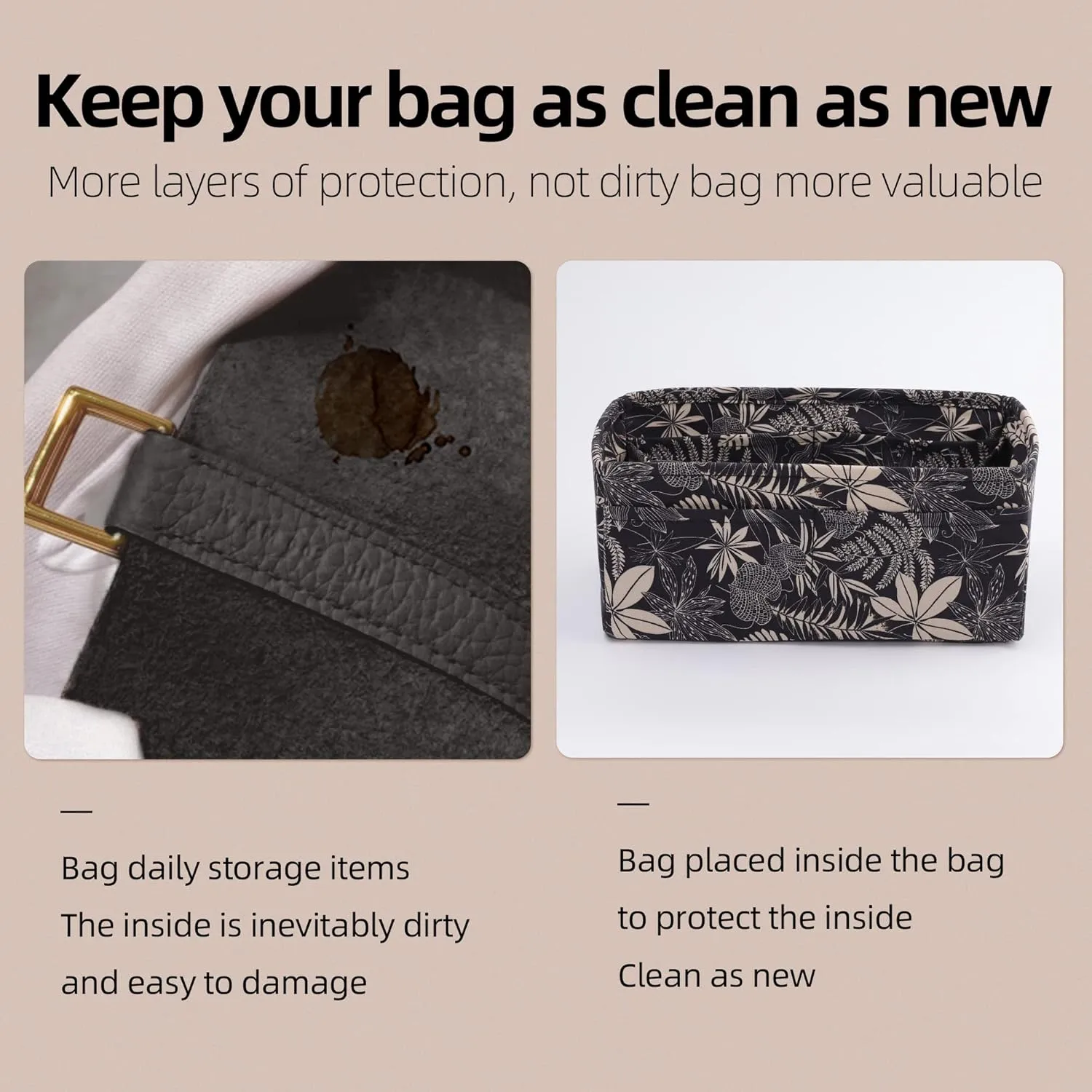 Purse Organizer Insert, unique pattern Bag Organizer Liner, Handbag Organiser Insert, Bag Tote Shaper fit Birkin 20/25/30/35/40 bags(BK30,Dark Fragrance)
