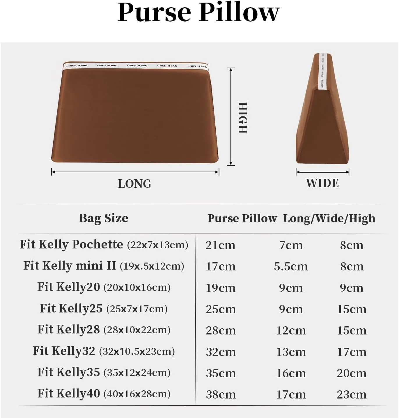 Purse Pillow Insert Compatible with Kelly Bags, Handbag Filler with Soft Satins for Luxury Bags, Soft Purse Inner Pillow with Memory Foam for Handbag Storage (gold, KE 25 Sellier)