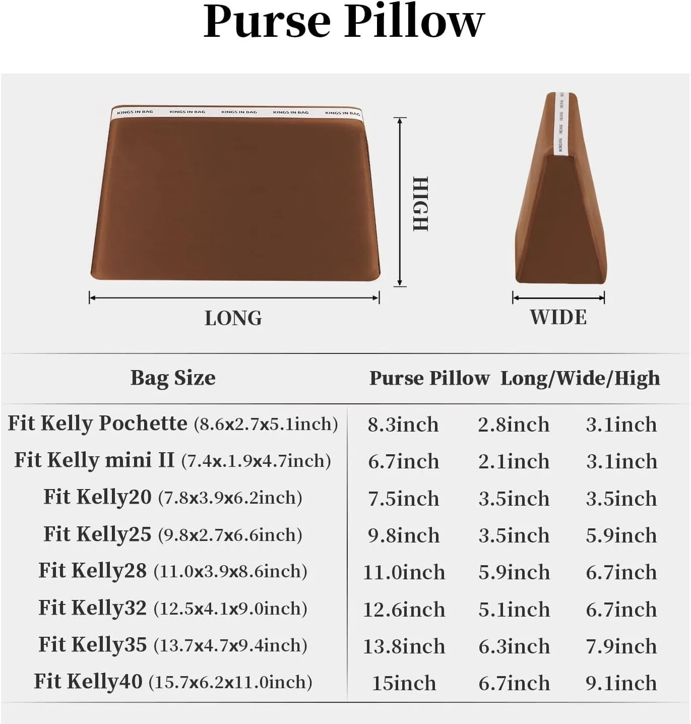 Purse Pillow Insert Compatible with Kelly Bags, Handbag Filler with Soft Satins for Luxury Bags, Soft Purse Inner Pillow with Memory Foam for Handbag Storage (gold, KE 25 Sellier)