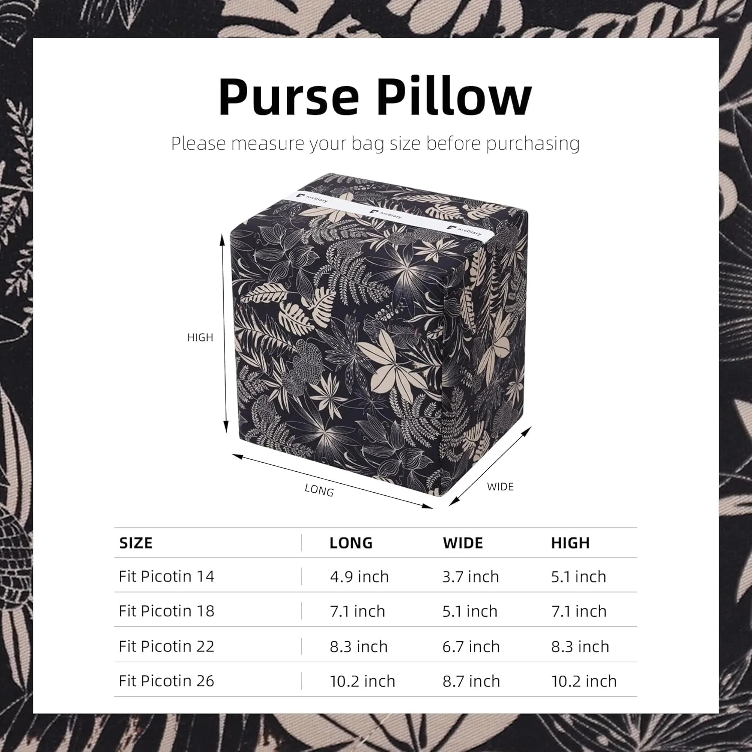 Purse Pillow Insert for Picotin 14/18/22/26 bags, Soft Memory Foam Bag Pillow, Luxury Handbag Tote Shaper (PC22,Dark Fragrance)