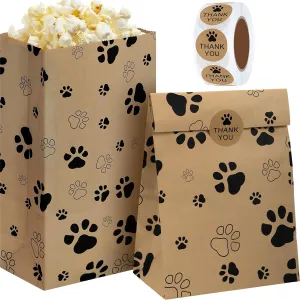 Qilery 200 Pcs Paper Lunch Bags Bulk Paw Bags 3lb 11.02 x 5.91 x 3.54 Inch Kraft Paper Snack Dog Treat Sacks Puppy Footprints Gift with Thank You Labels for Party Favors(Brown)