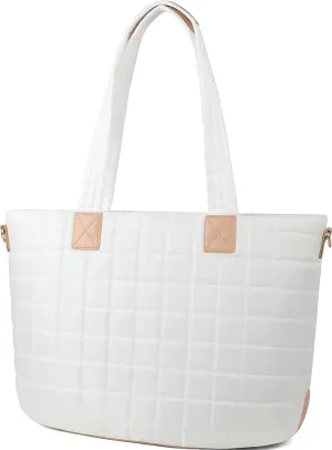 Queenoris Puffer Tote Bag for Women, Large Quilted Puffy Bag Work Bags with Zipper for Travel Soft Shoulder Purse Gym Shop