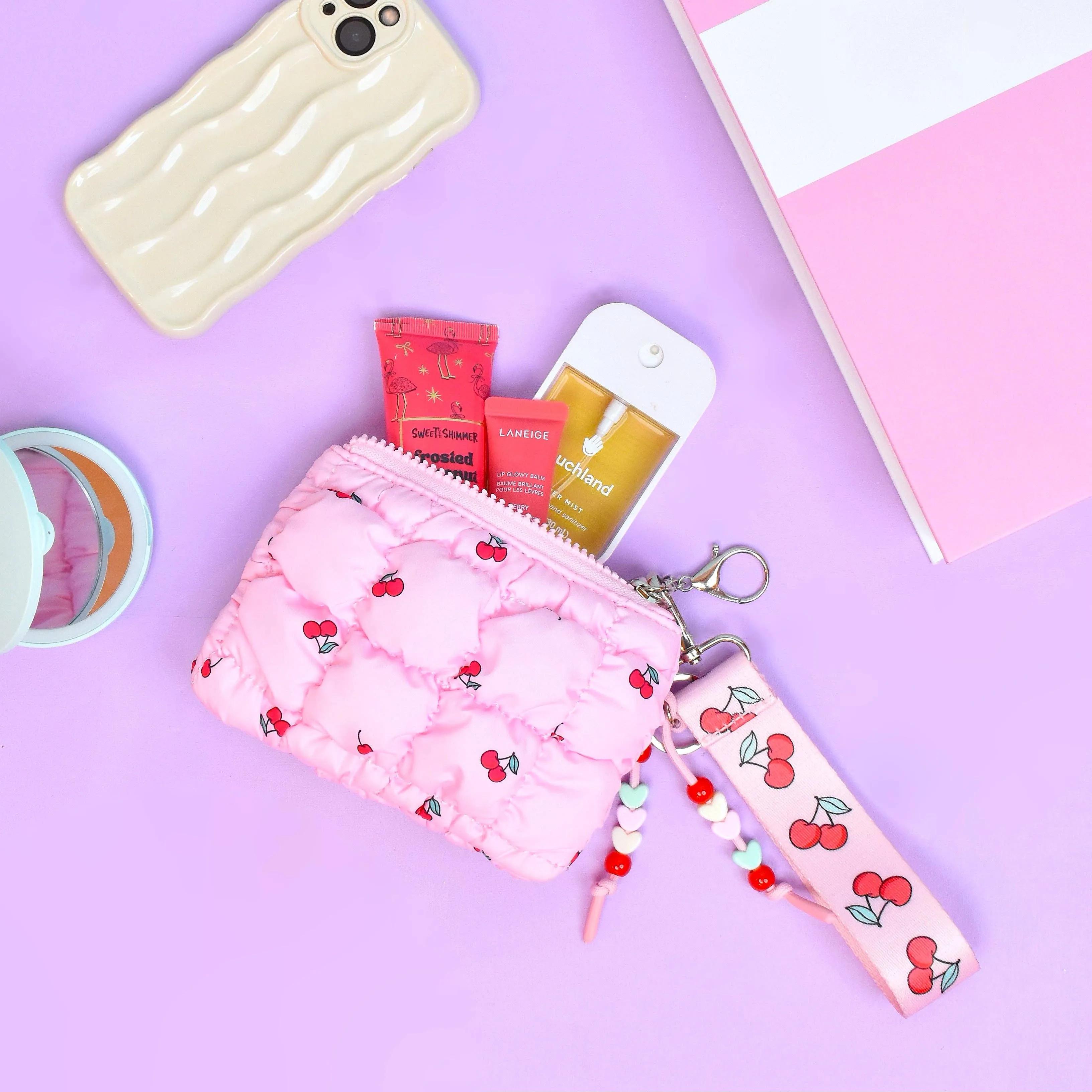 Quilted Cherry Bag Charm Set