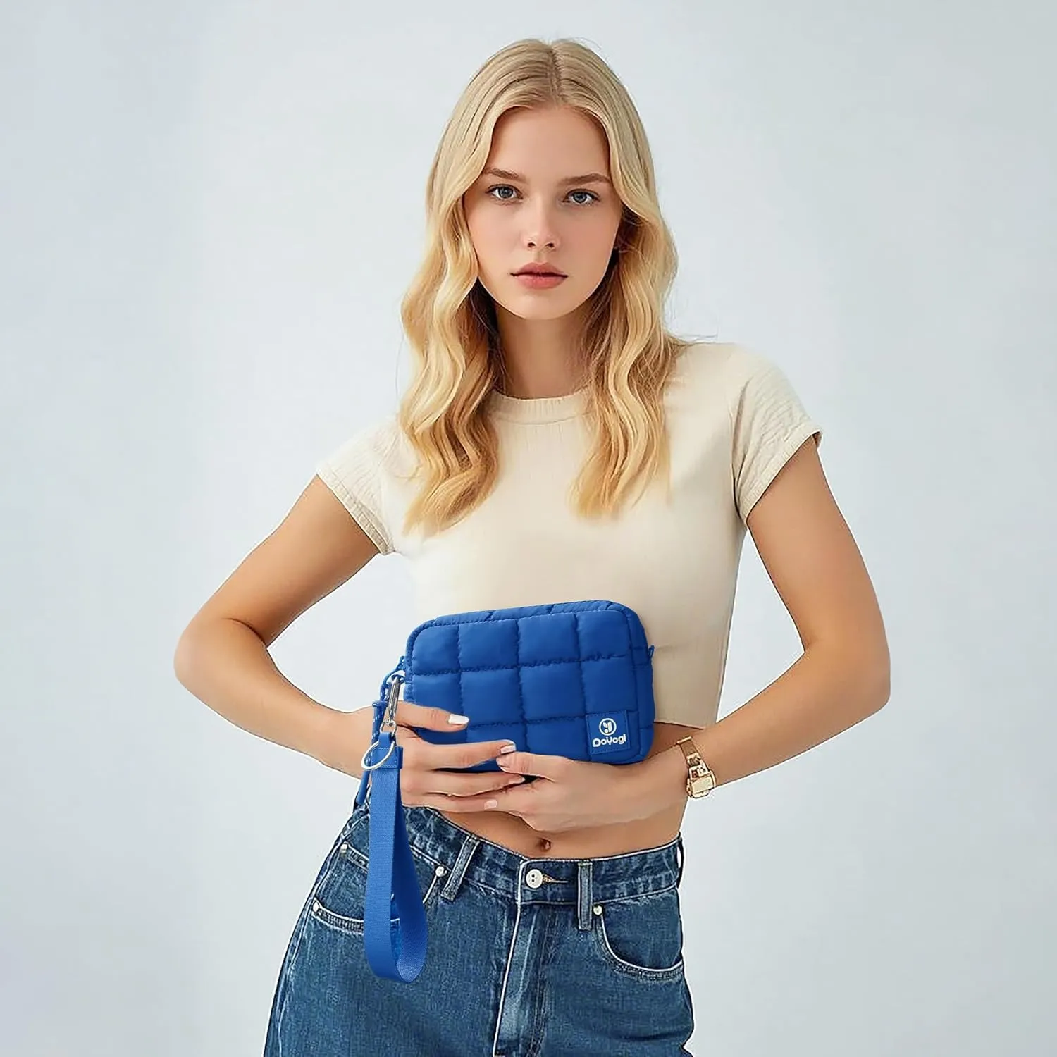 Quilted Cosmetic Bag, Puffer Makeup Bags, Crossbody Purses for women,Cute Travel Toiletry Bag for Women (Blue)