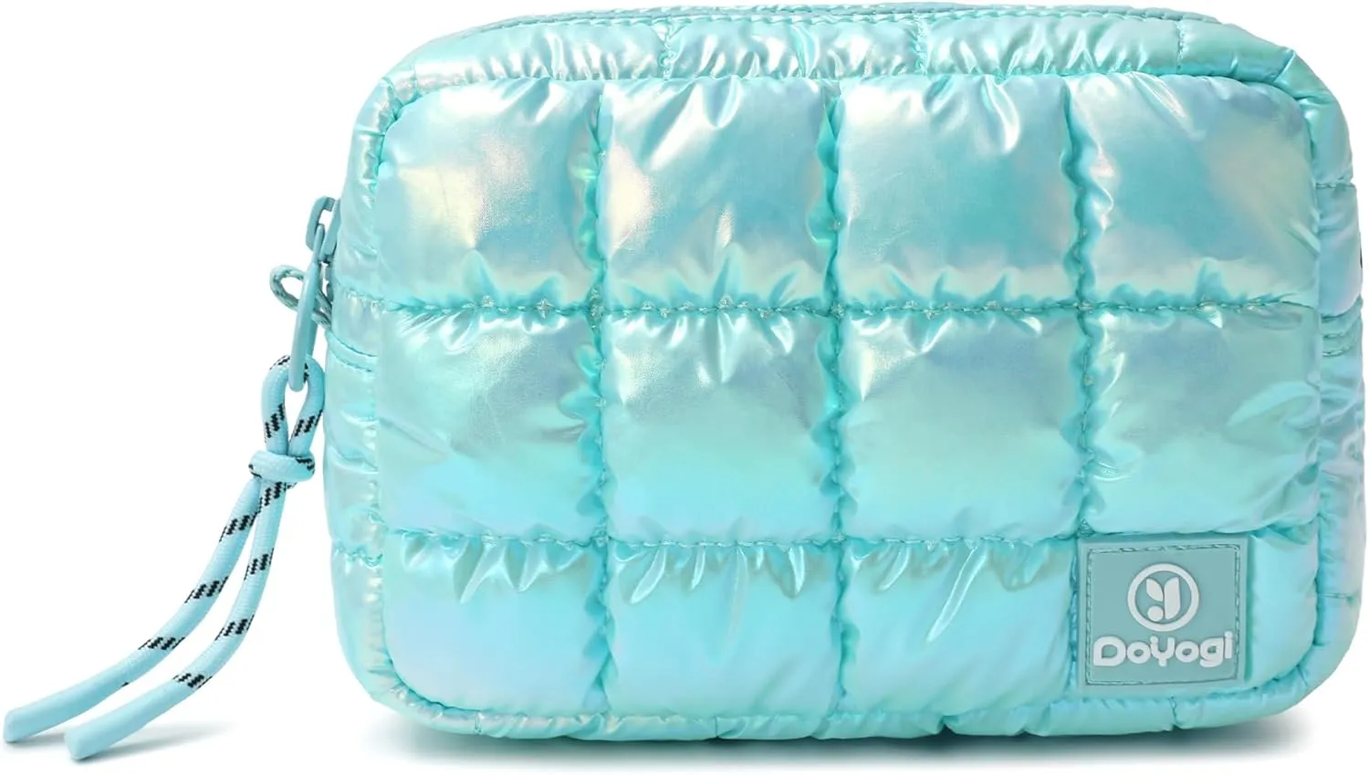 Quilted Cosmetic Bag, Puffer Makeup Bags, Crossbody Purses for women,Cute Travel Toiletry Bag for Women (Dazzling Ice Blue)