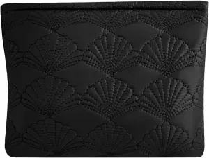 Quilted Cotton Coquette Makeup bag, Coastal Granddaughter Aesthetic Cosmetic Bag, Cute Seashell Portable Travel Toiletry Pouch (02Black)