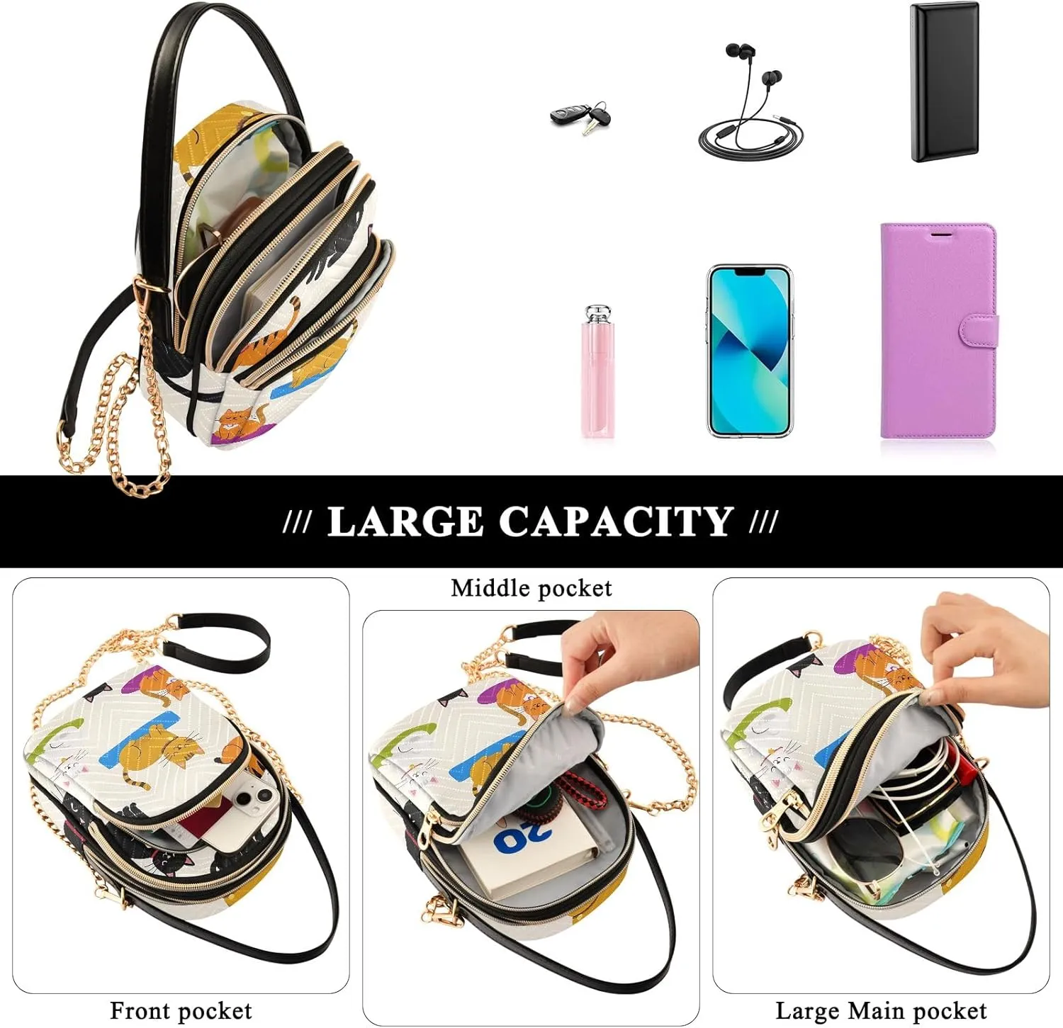 Quilted Crossbody Bag Small Shoulder Purse Women's Handbags Phone Purse with Chain