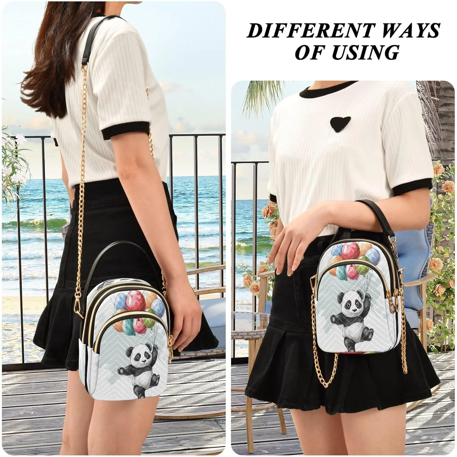 Quilted Crossbody Bags for Women,Cute Funny Panda Bear Women's Crossbody Handbags Animals Small Travel Purses Phone Bag
