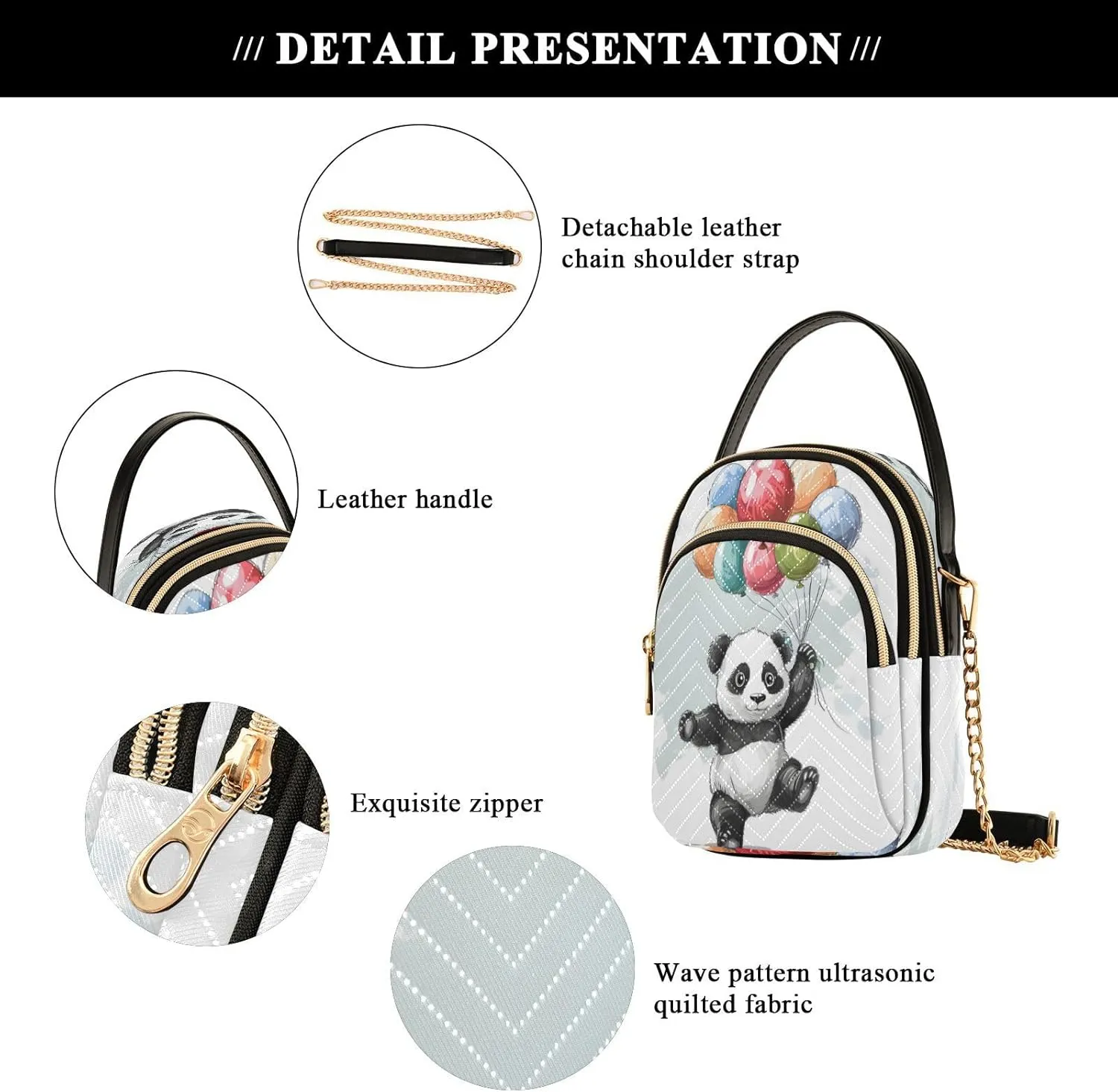 Quilted Crossbody Bags for Women,Cute Funny Panda Bear Women's Crossbody Handbags Animals Small Travel Purses Phone Bag