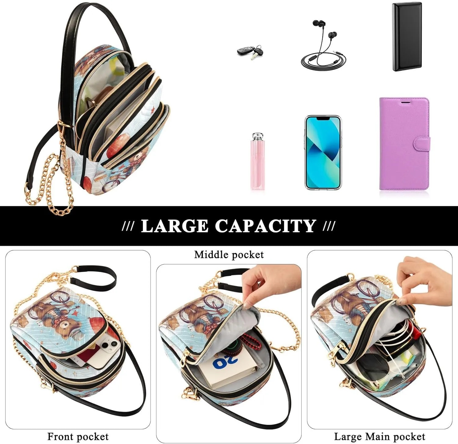 Quilted Crossbody Bags for Women,Cute Funny Panda Bear Women's Crossbody Handbags Animals Small Travel Purses Phone Bag