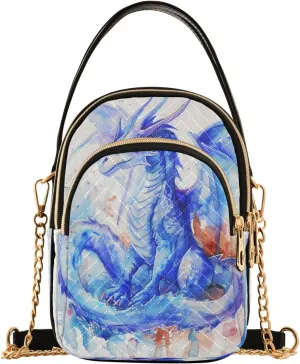 Quilted Crossbody Bags for Women,Watercolor Blue Dragon on White02 Women's Crossbody Handbags Small Travel Purses Phone Bag