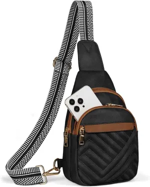 Quilted Leather Small Crossbody Bags for Women Men, Cross body Sling Bag Purse for Women One Strap Backpack Travel