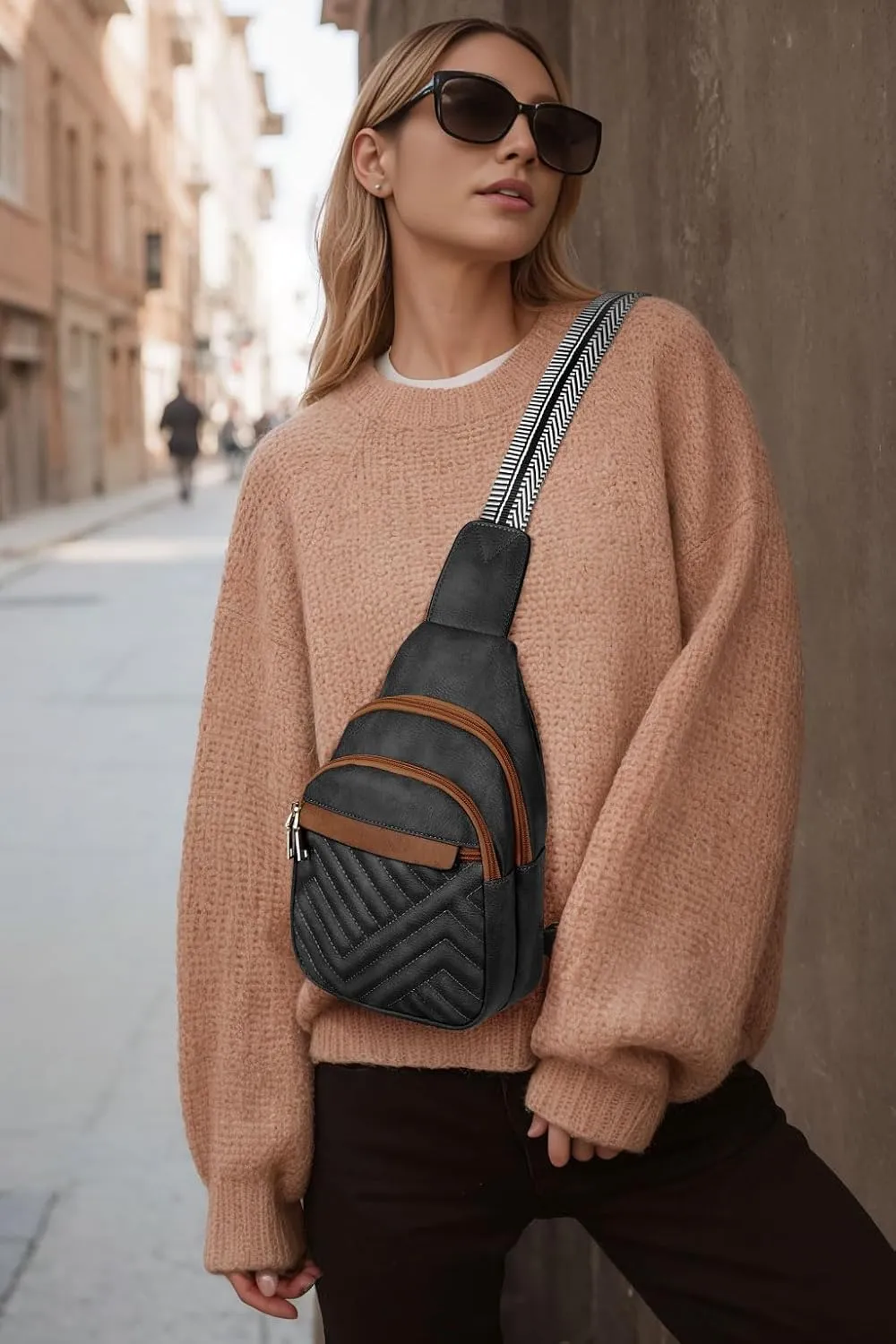 Quilted Leather Small Crossbody Bags for Women Men, Cross body Sling Bag Purse for Women One Strap Backpack Travel