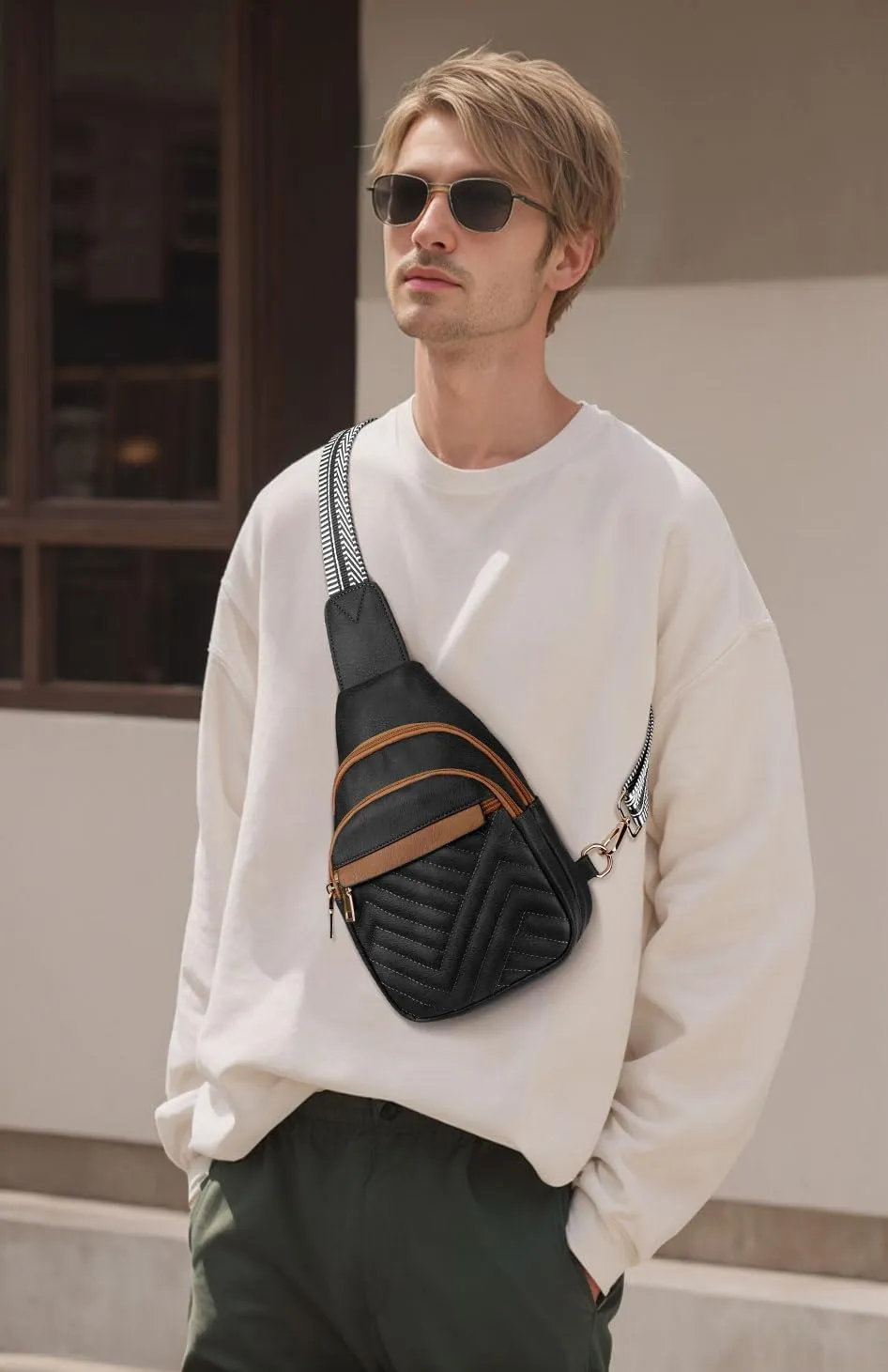 Quilted Leather Small Crossbody Bags for Women Men, Cross body Sling Bag Purse for Women One Strap Backpack Travel