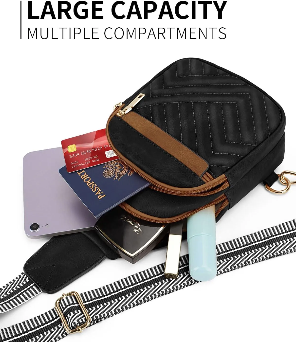 Quilted Leather Small Crossbody Bags for Women Men, Cross body Sling Bag Purse for Women One Strap Backpack Travel