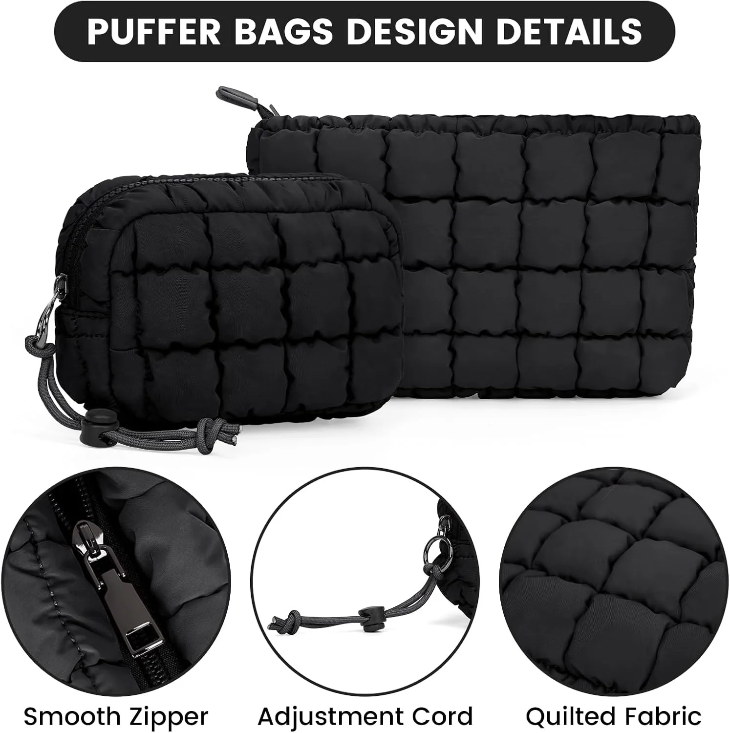 Quilted Makeup Bag and Zip Card Pouch Key Chain Puffer Cosmetic Bag Travel Cute Makeup Bag Organizer Mini Coin Purse