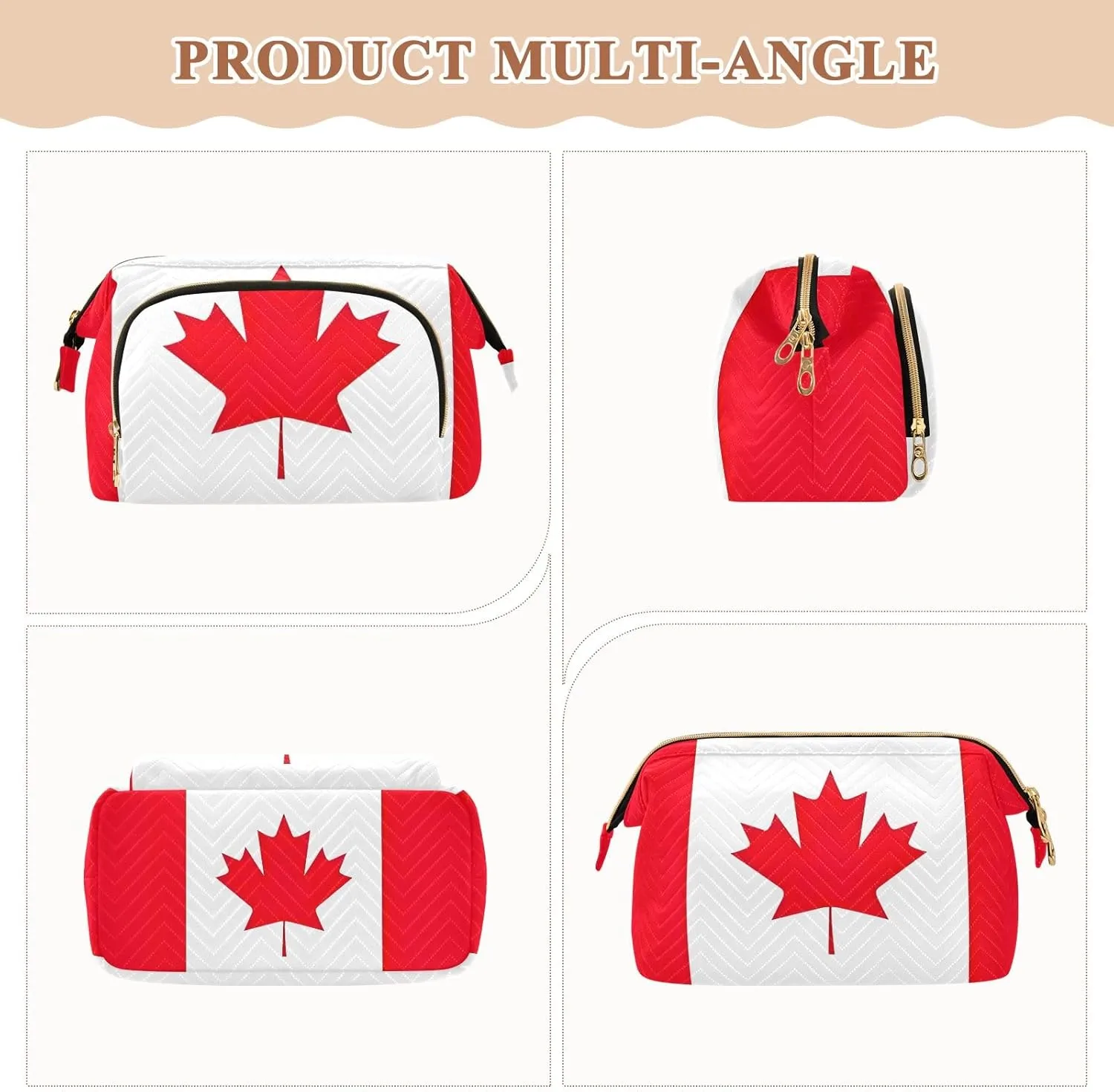 Quilted Makeup Bags with 9-Piece Accessory Set, Canada Flag Traveling Makeup Bag Organizer Toiletry Bag Makeup Pouch Cosmetics Pouch Makeup Bag