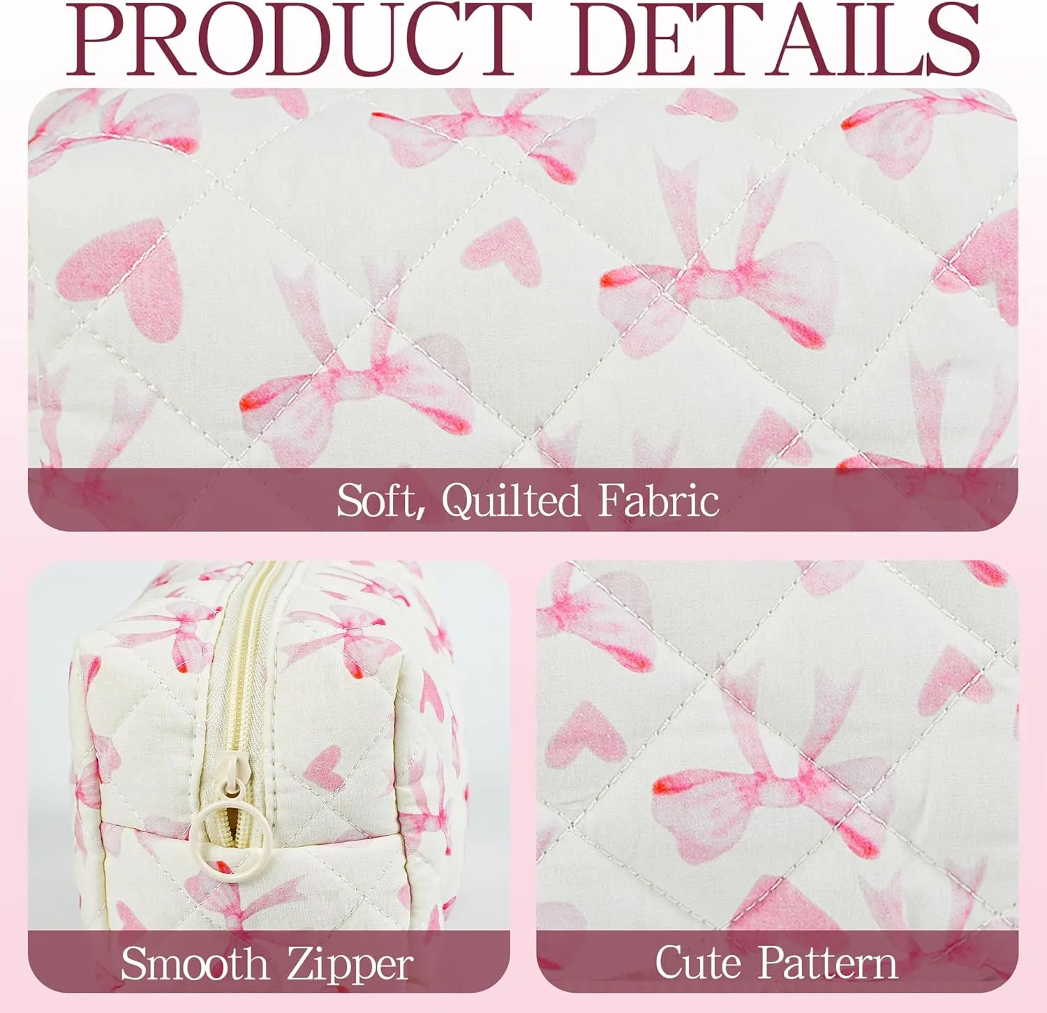 Quilted Makeup Pouch,Cotton Puffy Makeup Bag, Coquette Cosmetic Bag for Women and Girls, Aesthetic Organizer Bag, Cute Flower Travel Toiletry Bag