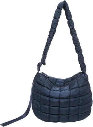 Quilted Puffer Crossbody Bag for Women, Lightweight Nylon Shoulder Bag with Adjustable Strap & Zippered Pockets, Medium