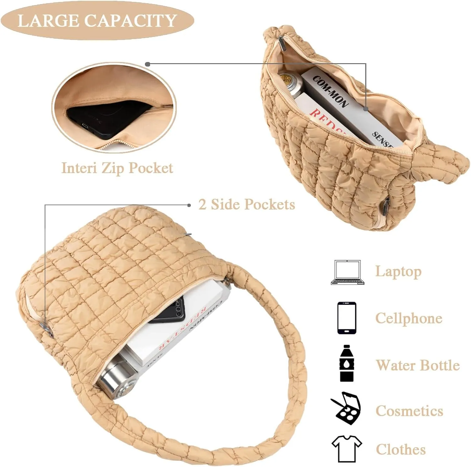 Quilted Puffer Tote Crossbody Bags for Women Bubble Puffy Purse
