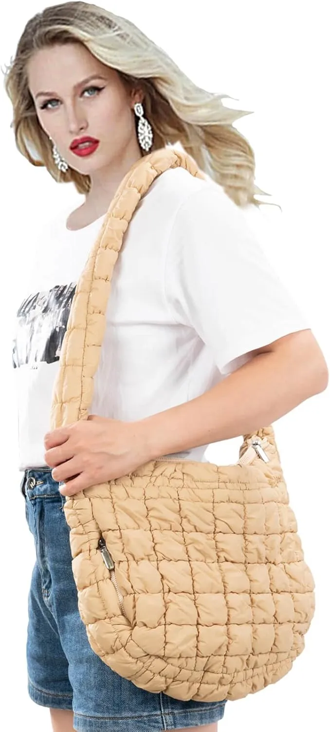 Quilted Puffer Tote Crossbody Bags for Women Bubble Puffy Purse