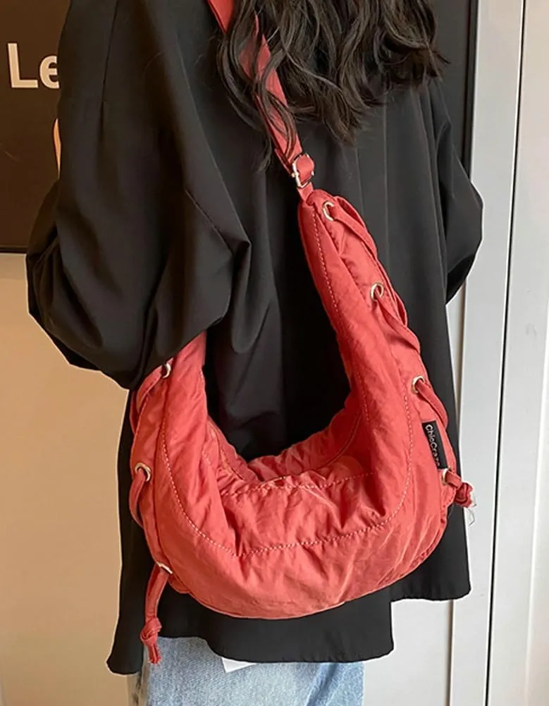 Quilted Shoulder Crossbody Bags for Women Large Tote Bag Puffy Dumpling Purse Handbag Satchel with Drawstring