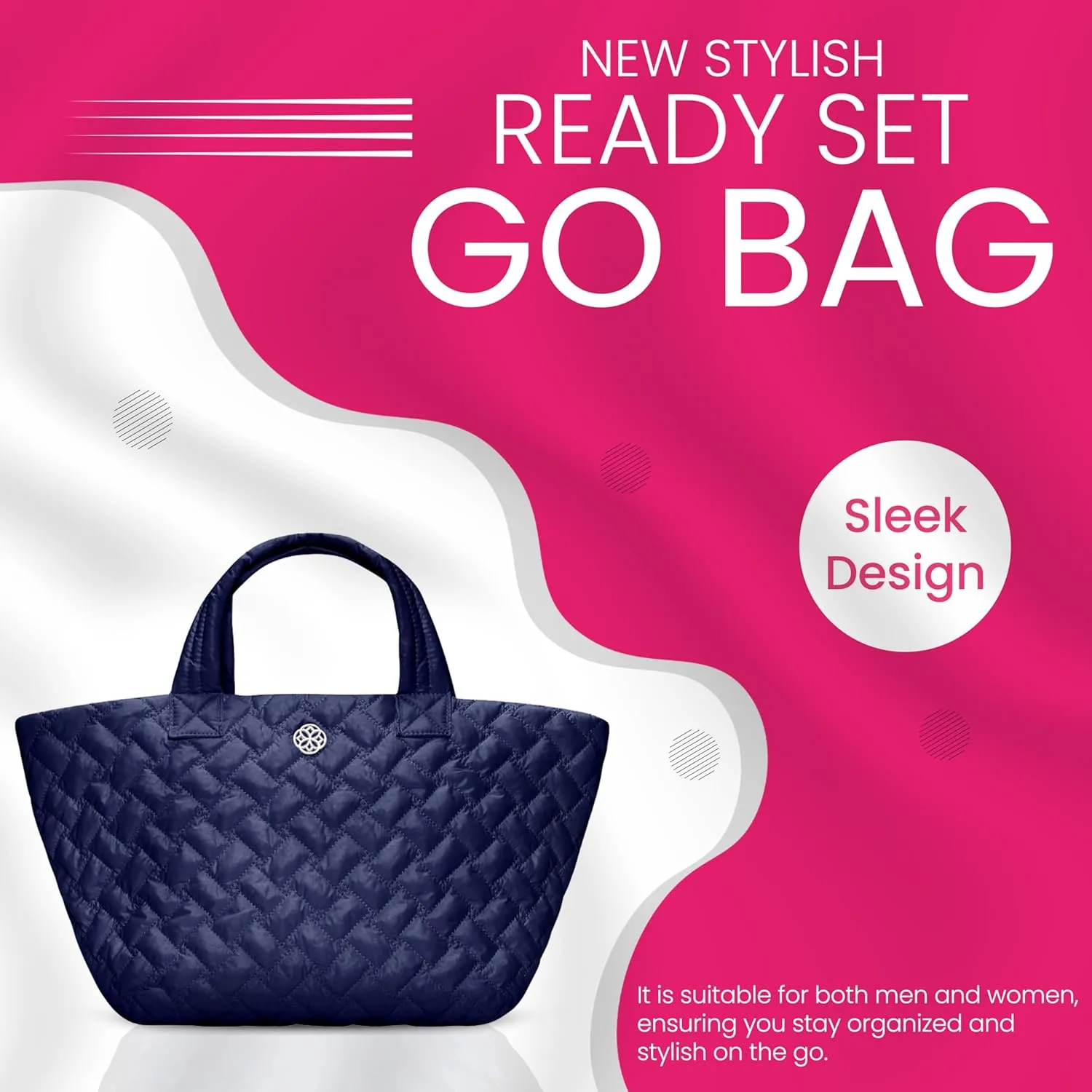 Quilted Tote Bag - Lightweight, Premium Designed Zip Closure, Fabric Tote Bag - Cross Body Strap and Sturdy Handles