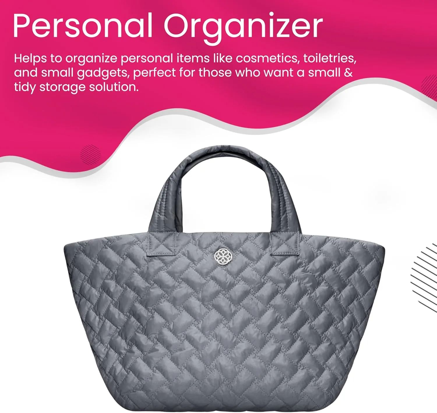 Quilted Tote Bag - Lightweight, Premium Designed Zip Closure, Fabric Tote Bag - Cross Body Strap and Sturdy Handles