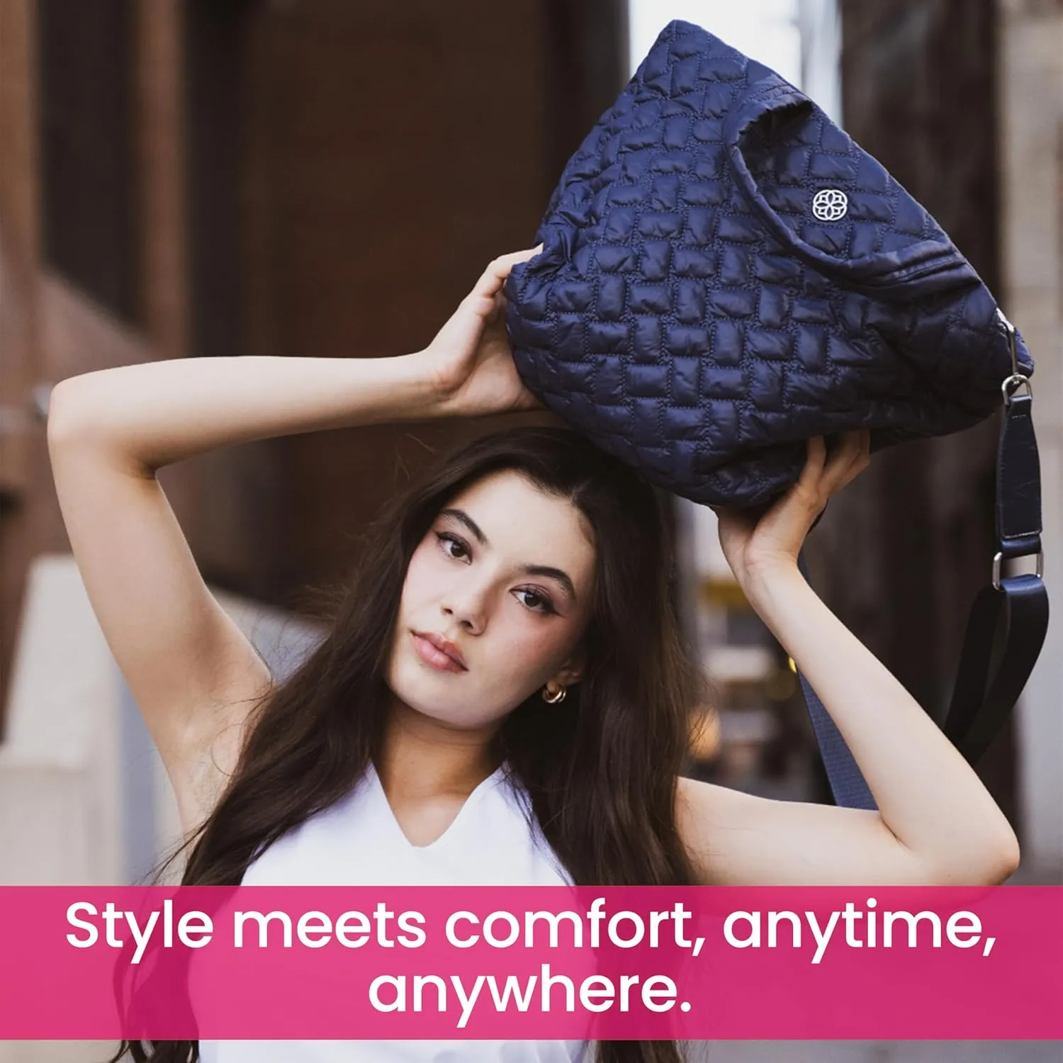 Quilted Tote Bag - Lightweight, Premium Designed Zip Closure, Fabric Tote Bag - Cross Body Strap and Sturdy Handles