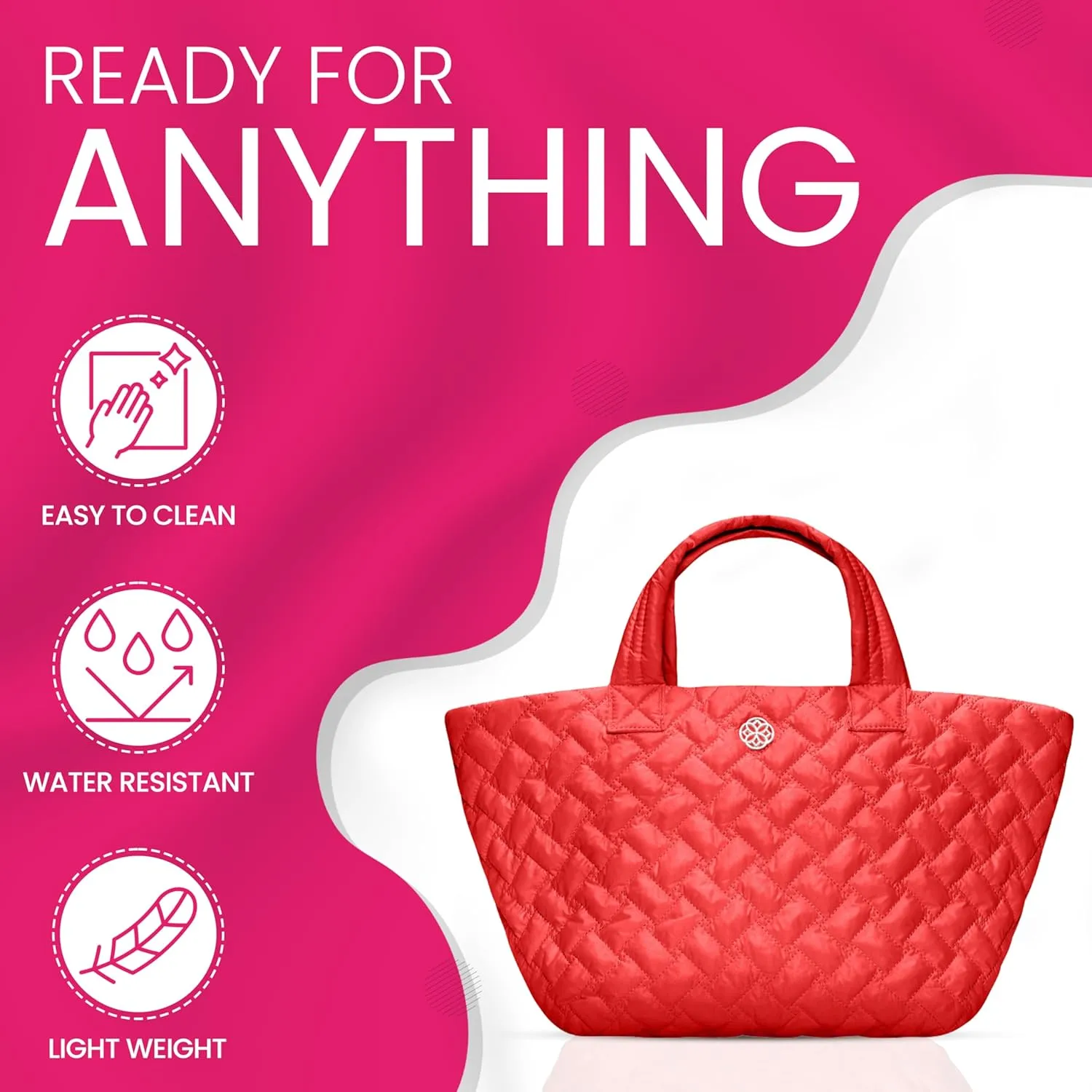 Quilted Tote Bag - Lightweight, Premium Designed Zip Closure, Fabric Tote Bag - Cross Body Strap and Sturdy Handles