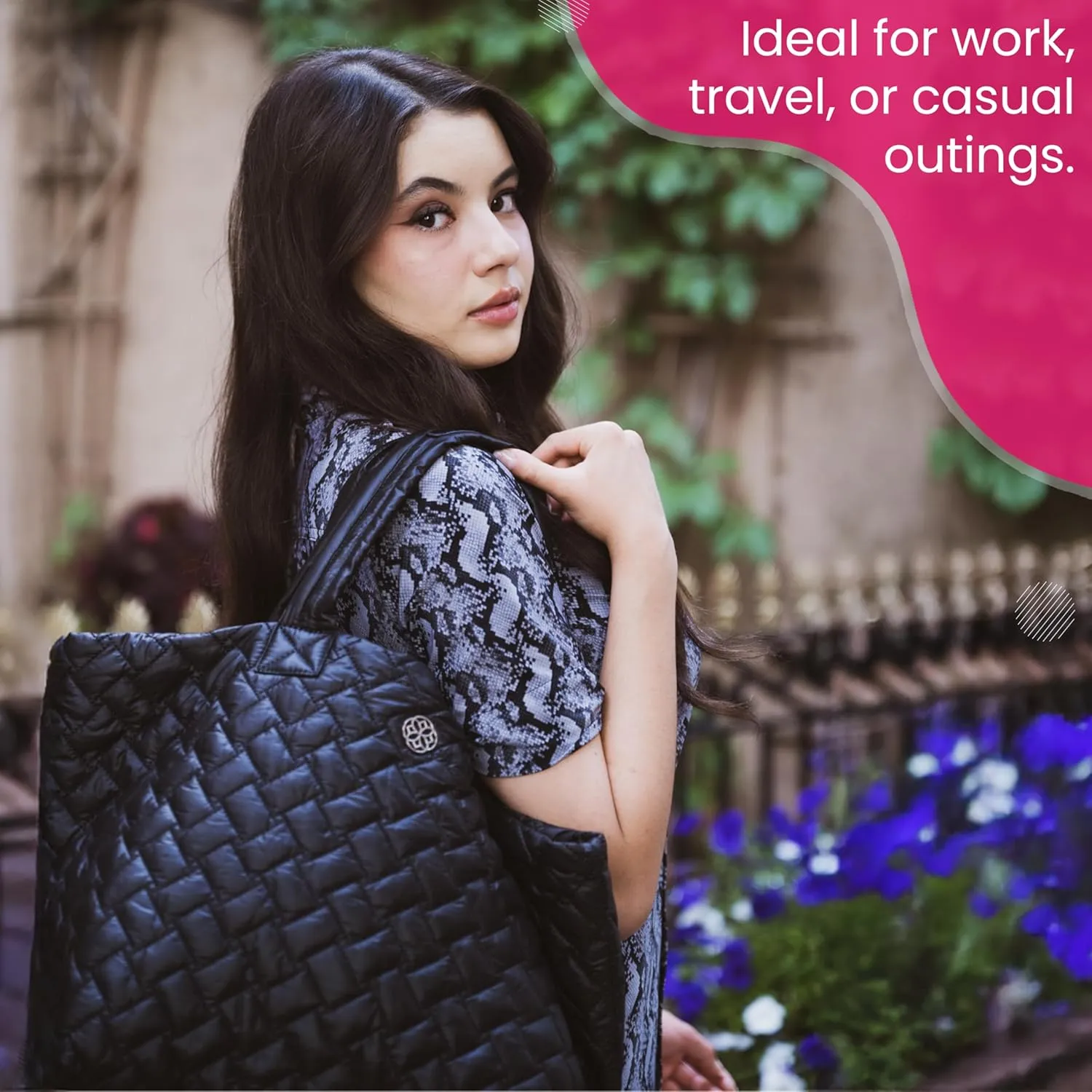 Quilted Tote Bag - Lightweight, Premium Designed Zip Closure, Fabric Tote Bag - Cross Body Strap and Sturdy Handles