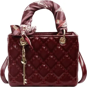 QWINEE Women's Retro Vintage Double Handle Handbag Zipper Geo Quilted Small Crossbody Bags