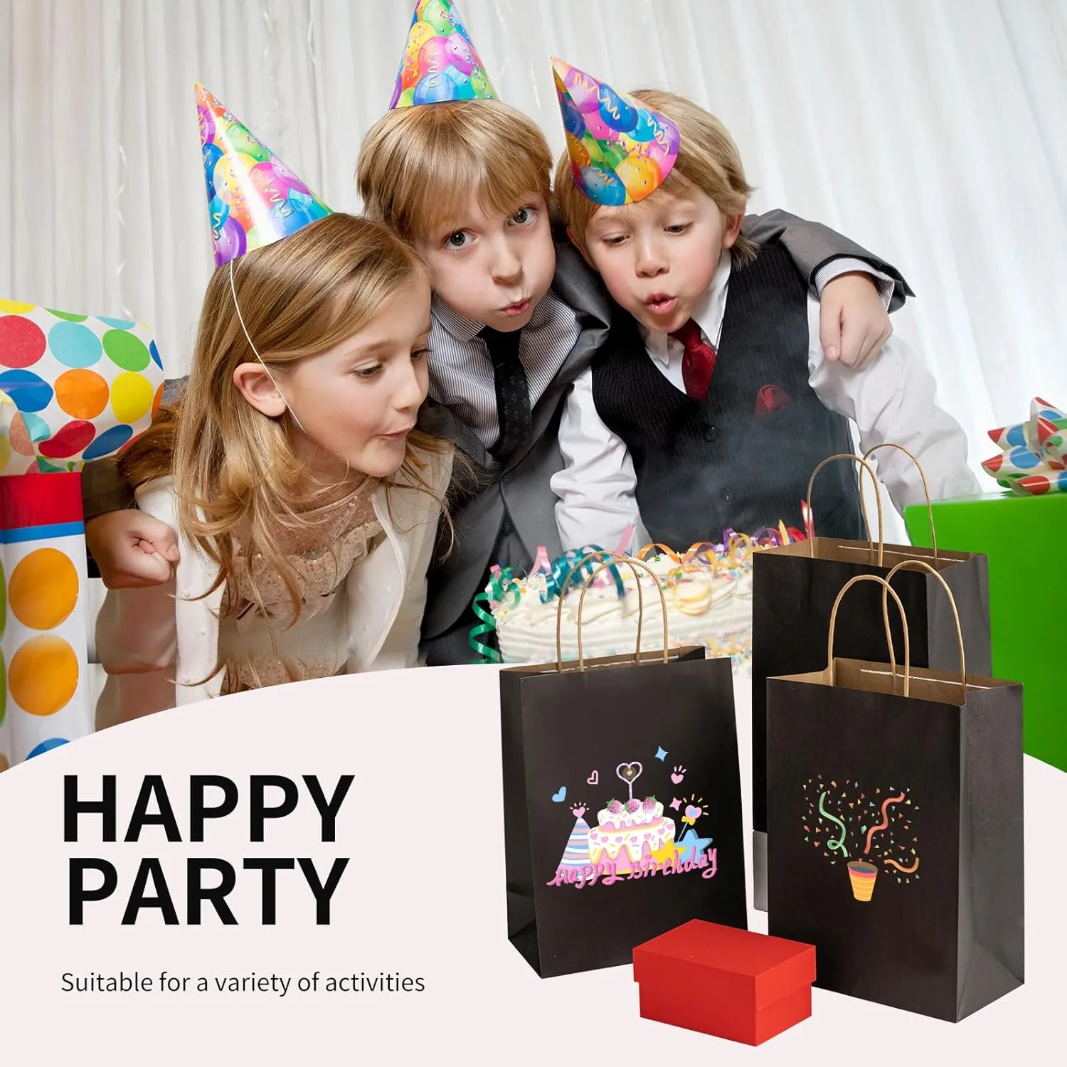 RACETOP 10 PCS Custom Kraft Paper Bags with Logo for Small Business, 8x4.5x10.8 Inch Medium Size, Personalized Gift Bags, Brown Shopping Paper bag with Handle Bulk, White Goodie Bag