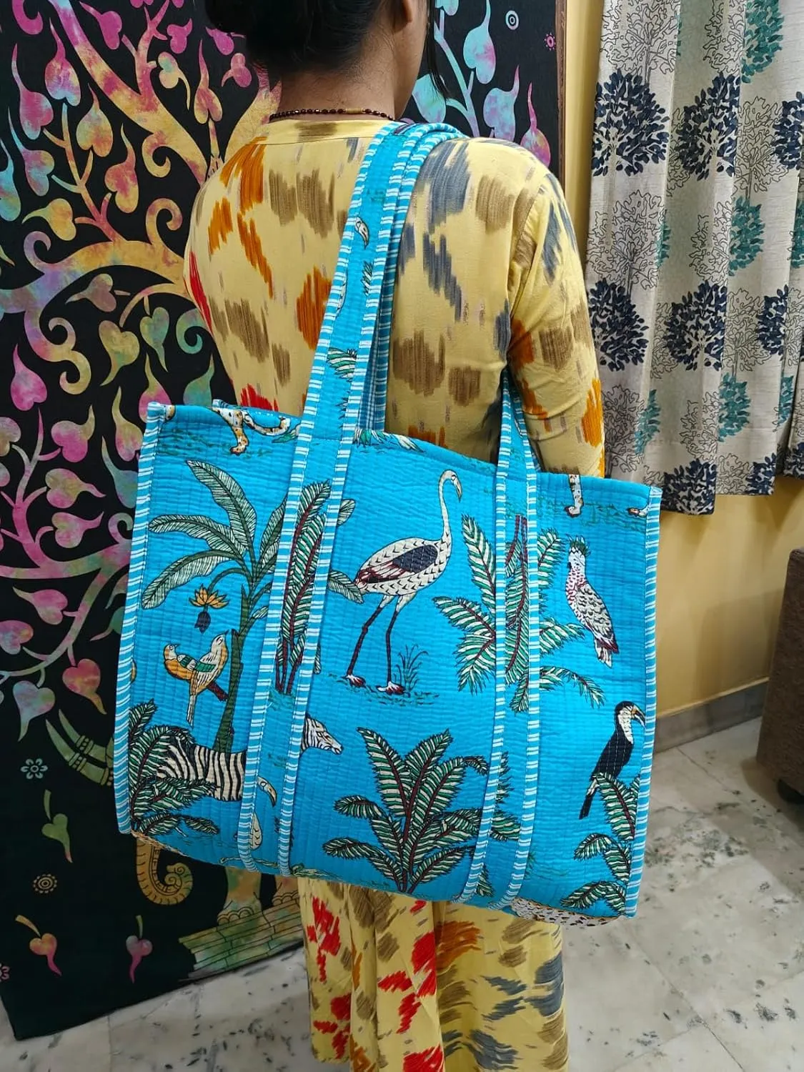 Rastogi Handicrafts Quilted Cotton Women Beautiful Printed Grocery Shopping Bag, Shoulder Bag, Tote Bag, Travel Bags
