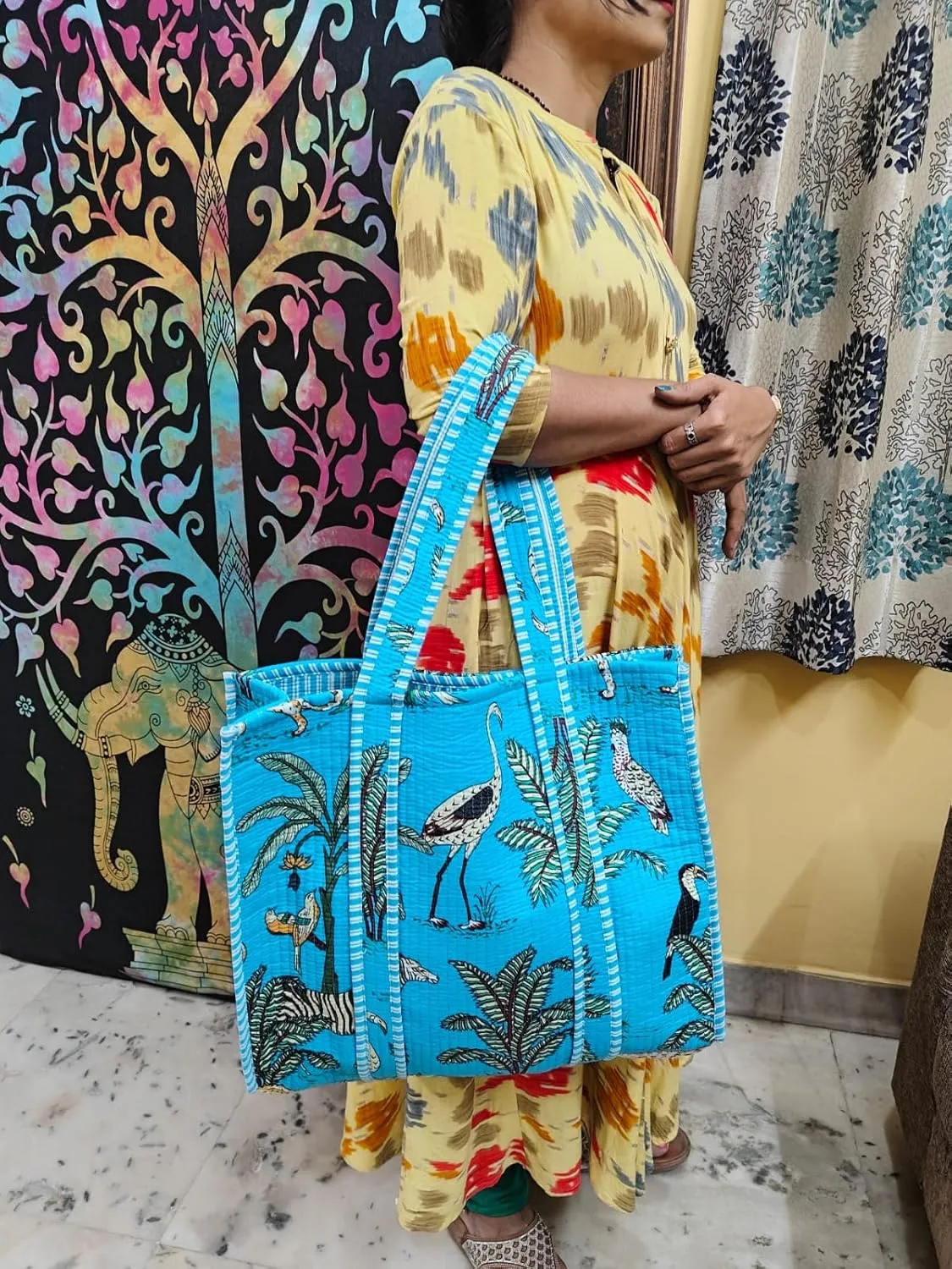 Rastogi Handicrafts Quilted Cotton Women Beautiful Printed Grocery Shopping Bag, Shoulder Bag, Tote Bag, Travel Bags