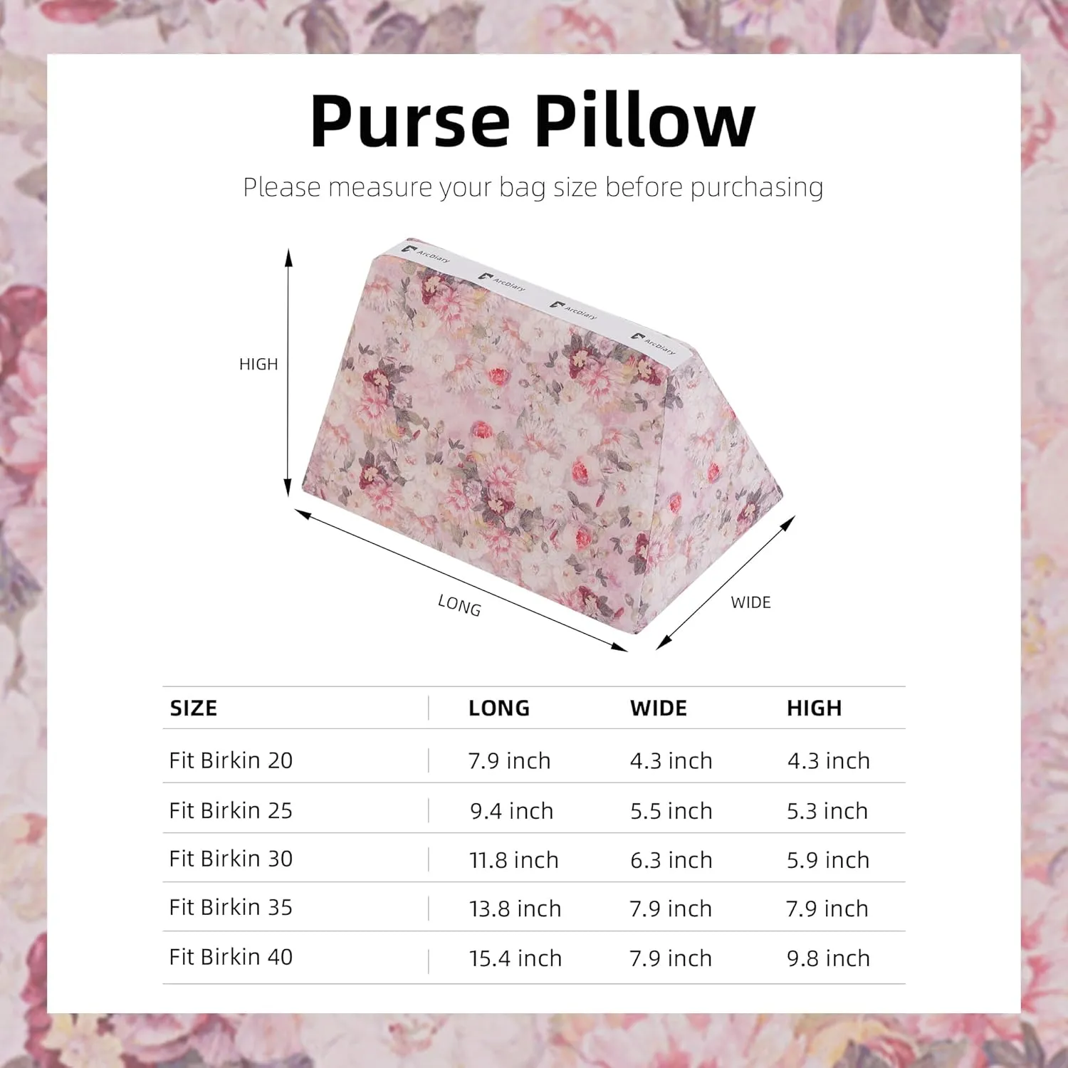 Rayon Purse Pillow Shaper Insert, unique pattern handbag shapers, Memory Foam, for Birkin 25/30/35/40 bags (BK25,Kaleidoscope)