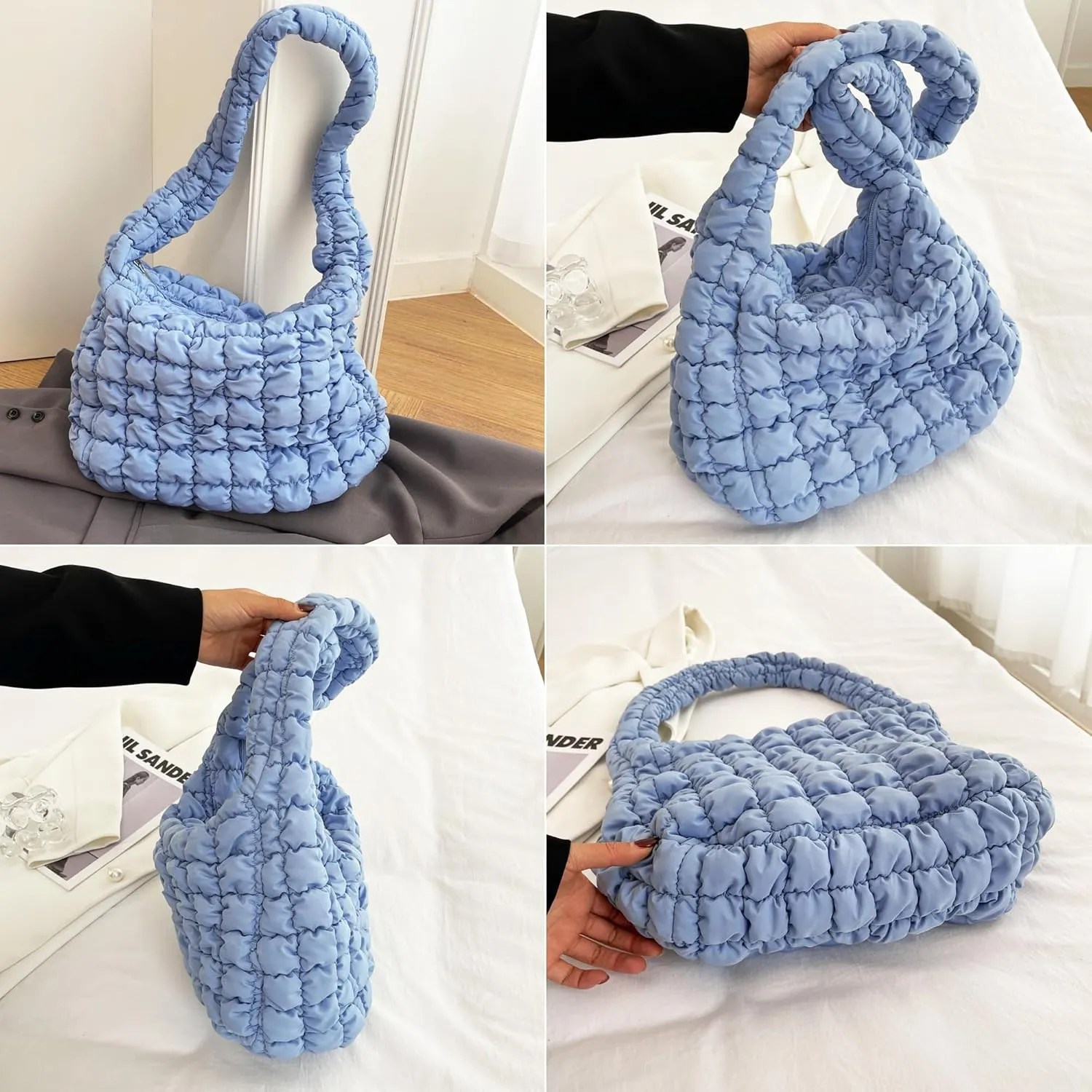 Rejolly Puffer Quilted Shoulder Bag for Women Puffy Bubble Tote Bag Lightweight Nylon Handbag Padded Soft Purse