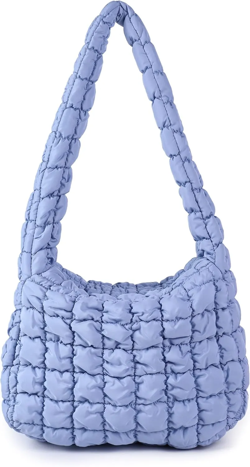 Rejolly Puffer Quilted Shoulder Bag for Women Puffy Bubble Tote Bag Lightweight Nylon Handbag Padded Soft Purse