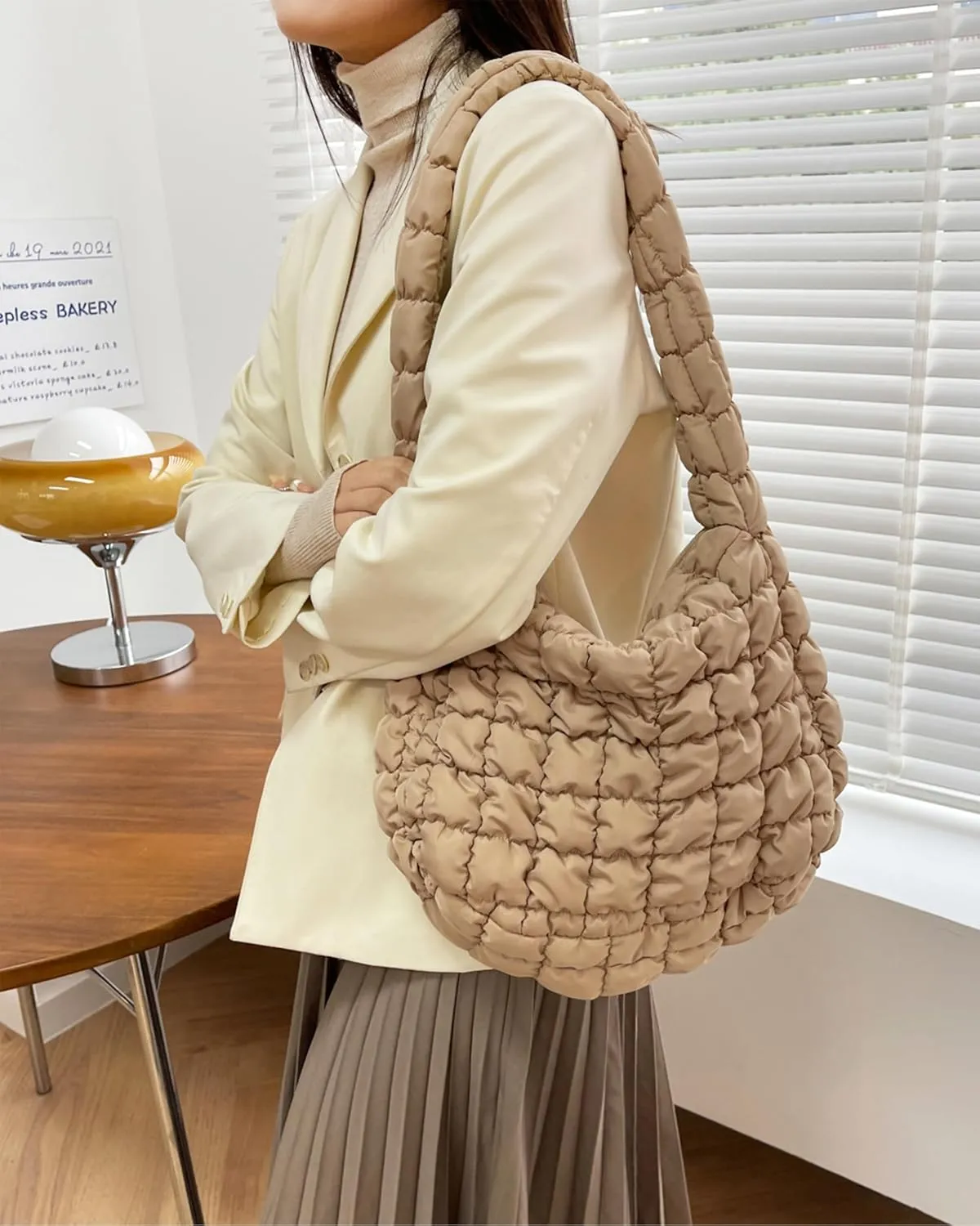 Rejolly Puffer Quilted Shoulder Bag for Women Puffy Bubble Tote Bag Lightweight Nylon Handbag Padded Soft Purse