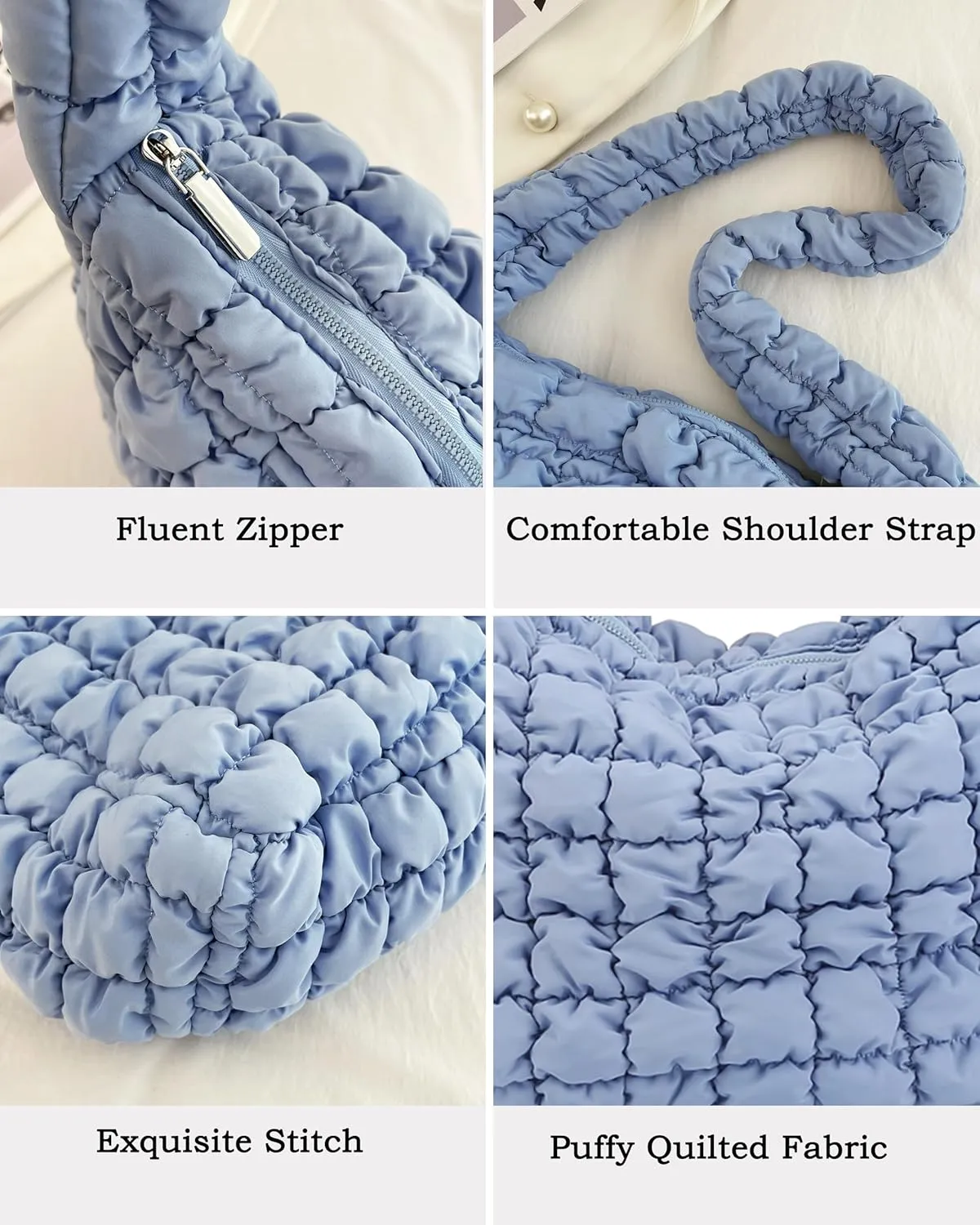 Rejolly Puffer Quilted Shoulder Bag for Women Puffy Bubble Tote Bag Lightweight Nylon Handbag Padded Soft Purse