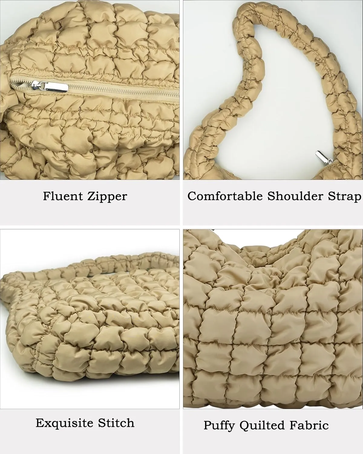 Rejolly Puffer Quilted Shoulder Bag for Women Puffy Bubble Tote Bag Lightweight Nylon Handbag Padded Soft Purse