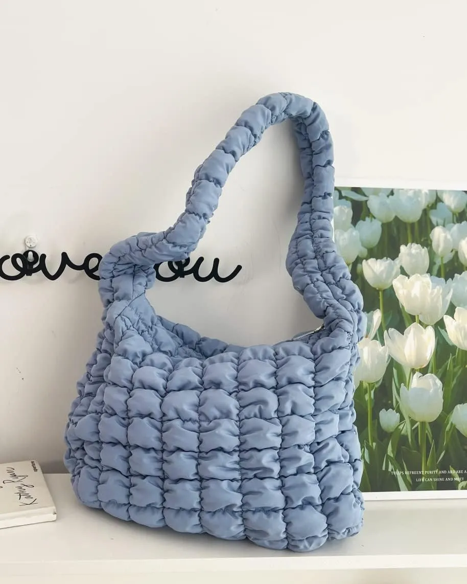 Rejolly Puffer Quilted Shoulder Bag for Women Puffy Bubble Tote Bag Lightweight Nylon Handbag Padded Soft Purse