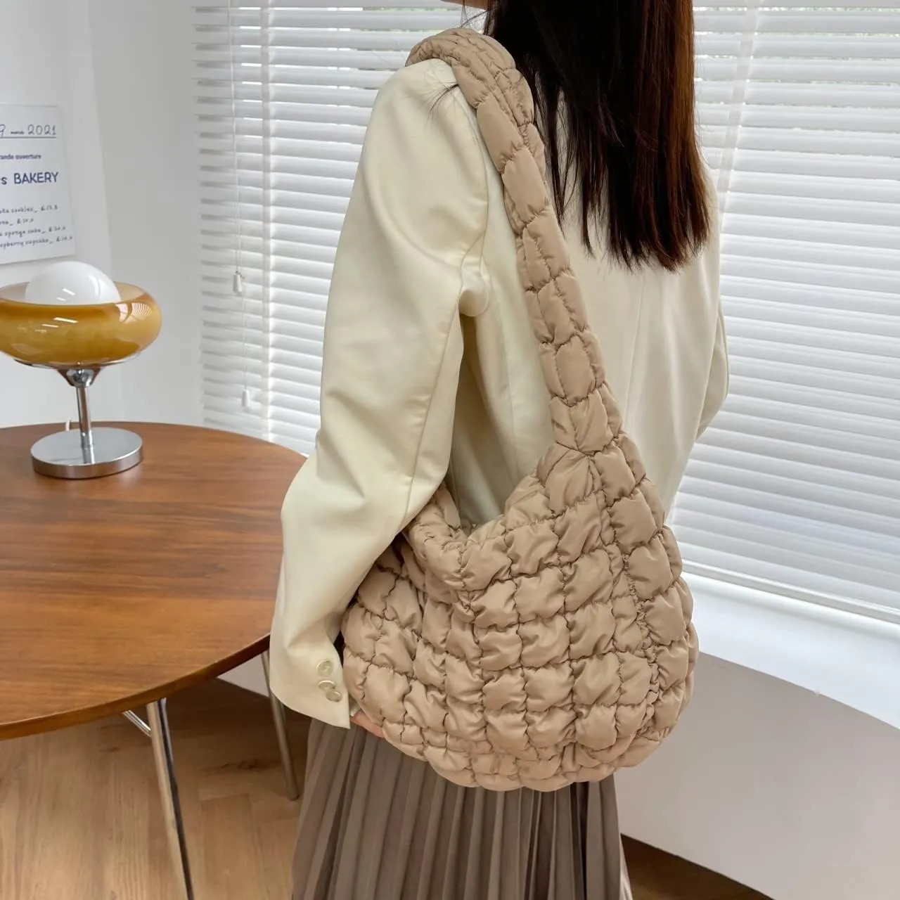 Rejolly Puffer Quilted Shoulder Bag for Women Puffy Bubble Tote Bag Lightweight Nylon Handbag Padded Soft Purse
