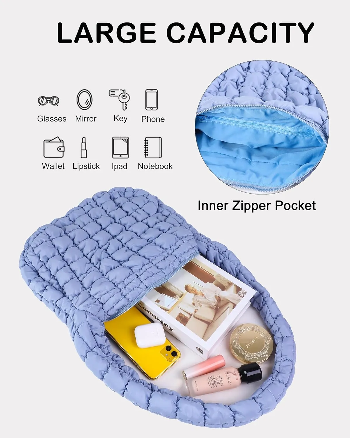 Rejolly Puffer Quilted Shoulder Bag for Women Puffy Bubble Tote Bag Lightweight Nylon Handbag Padded Soft Purse