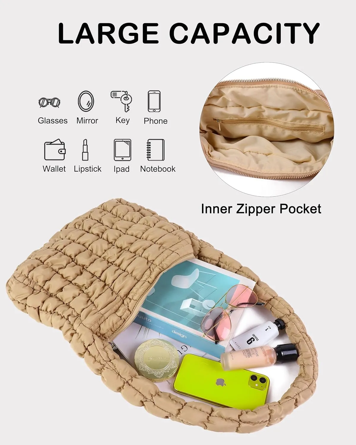 Rejolly Puffer Quilted Shoulder Bag for Women Puffy Bubble Tote Bag Lightweight Nylon Handbag Padded Soft Purse